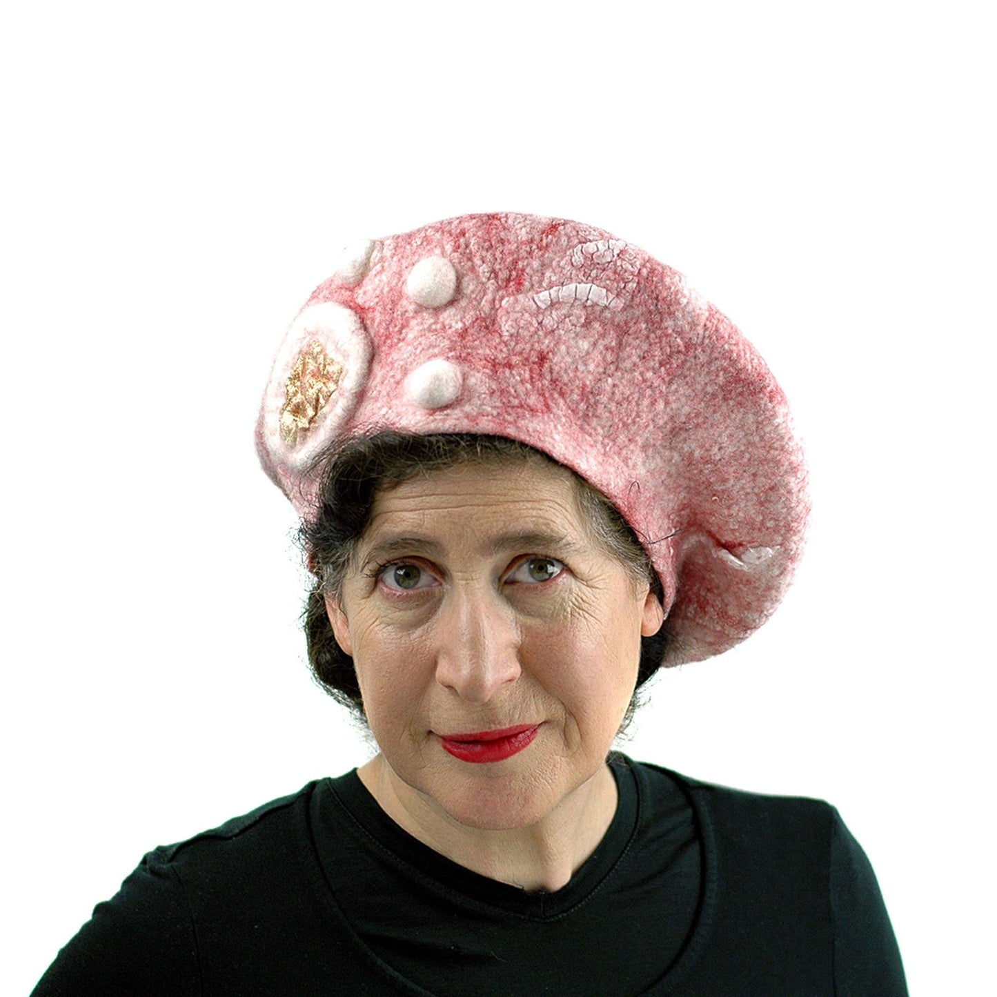 Red and White Beret with Gold Accents -front view