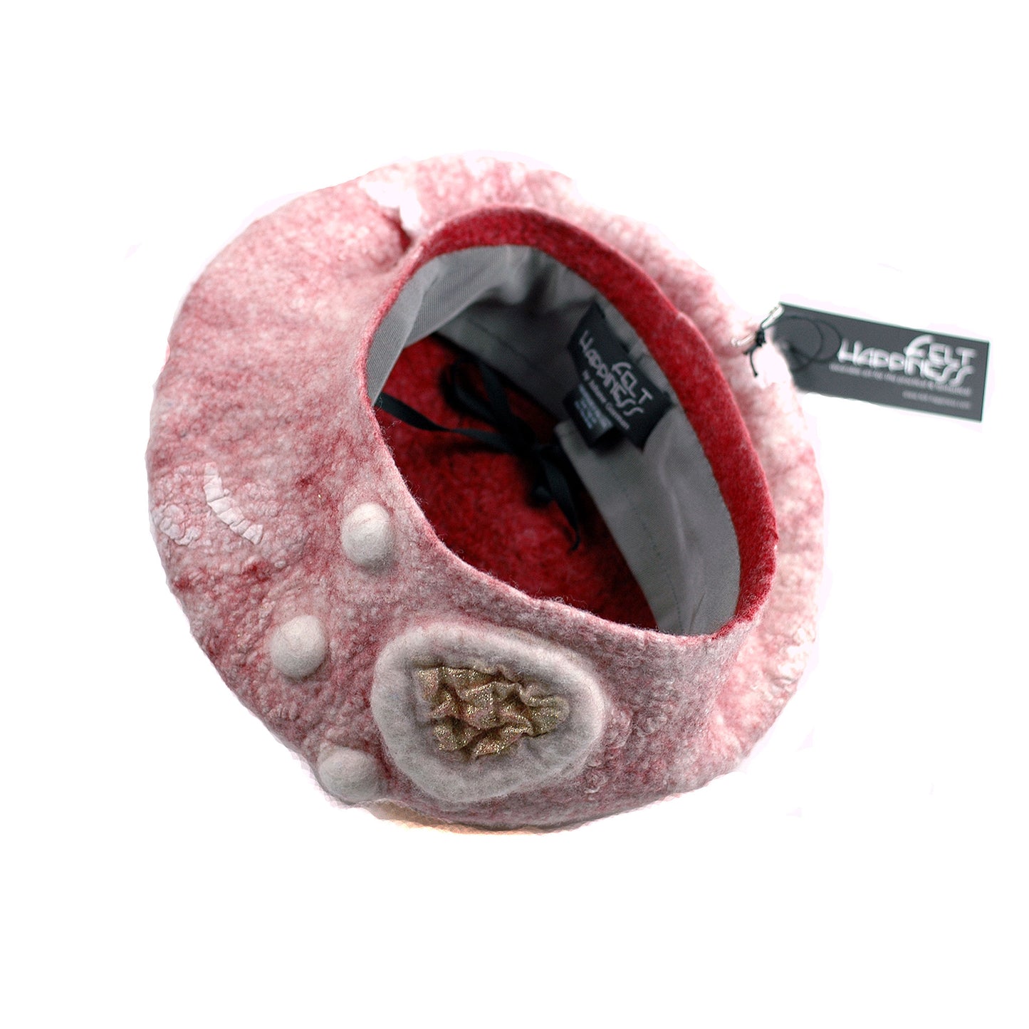 Red and White Beret with Gold Accents -inside view