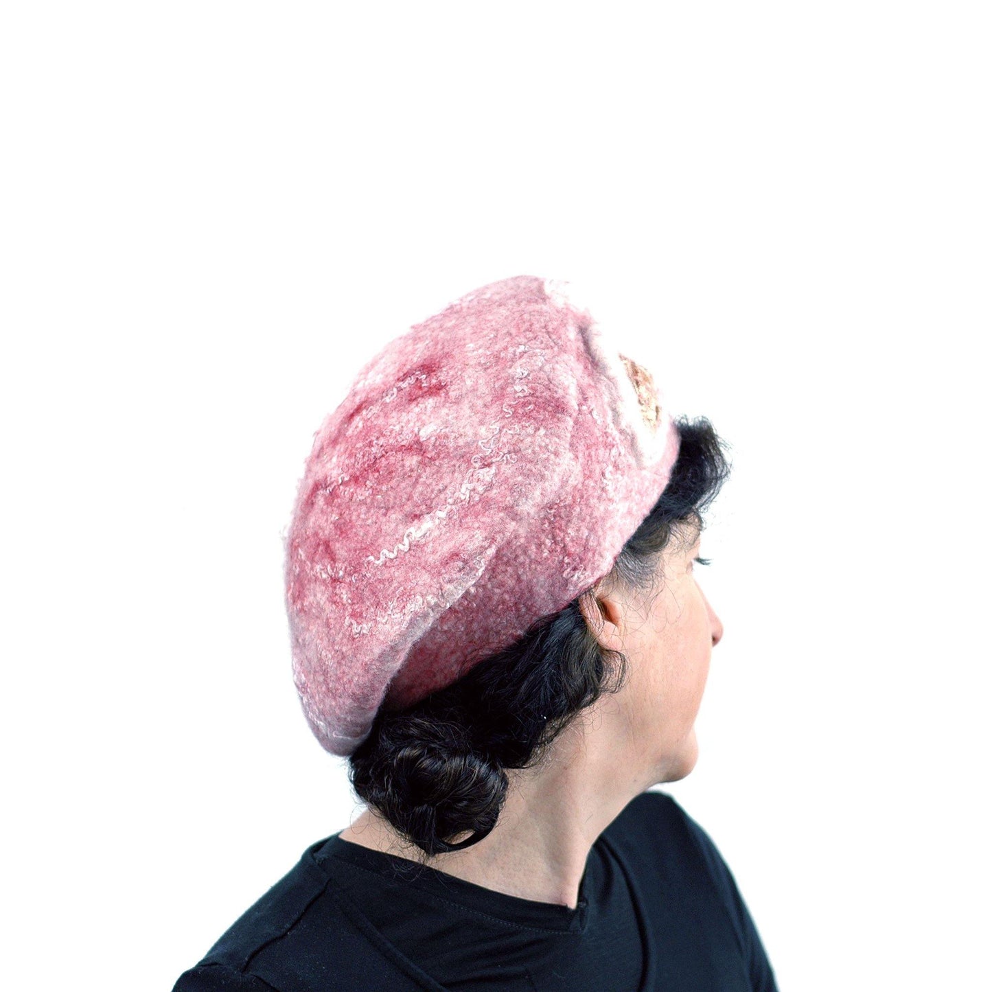 Red and White Beret with Gold Accents -back view