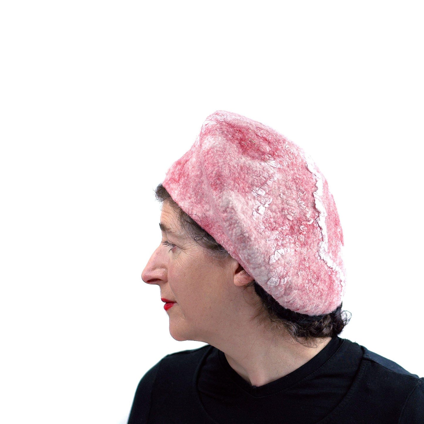 Red and White Beret with Gold Accents -side view 2