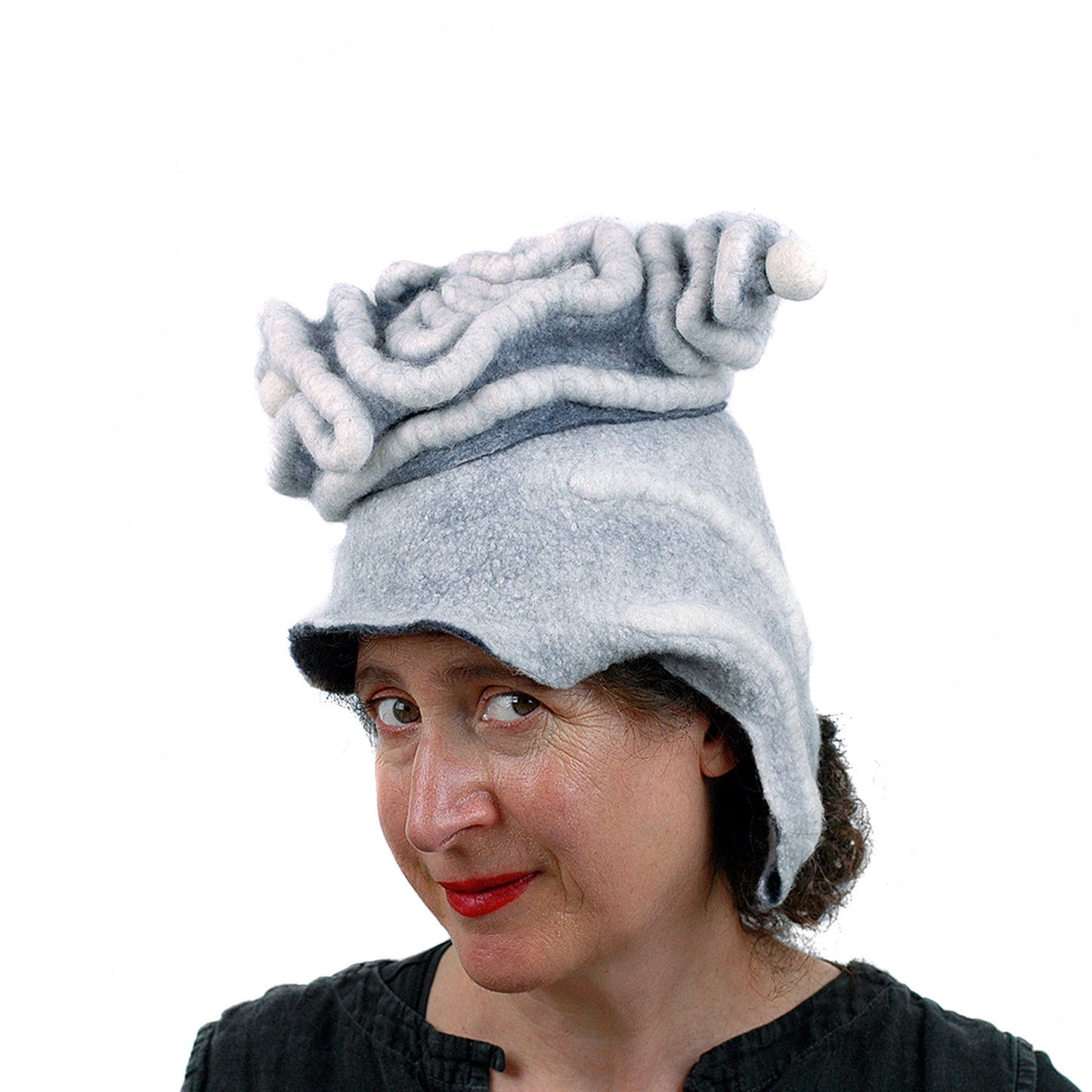 White Surrealistic Brain Hat - three quarters view