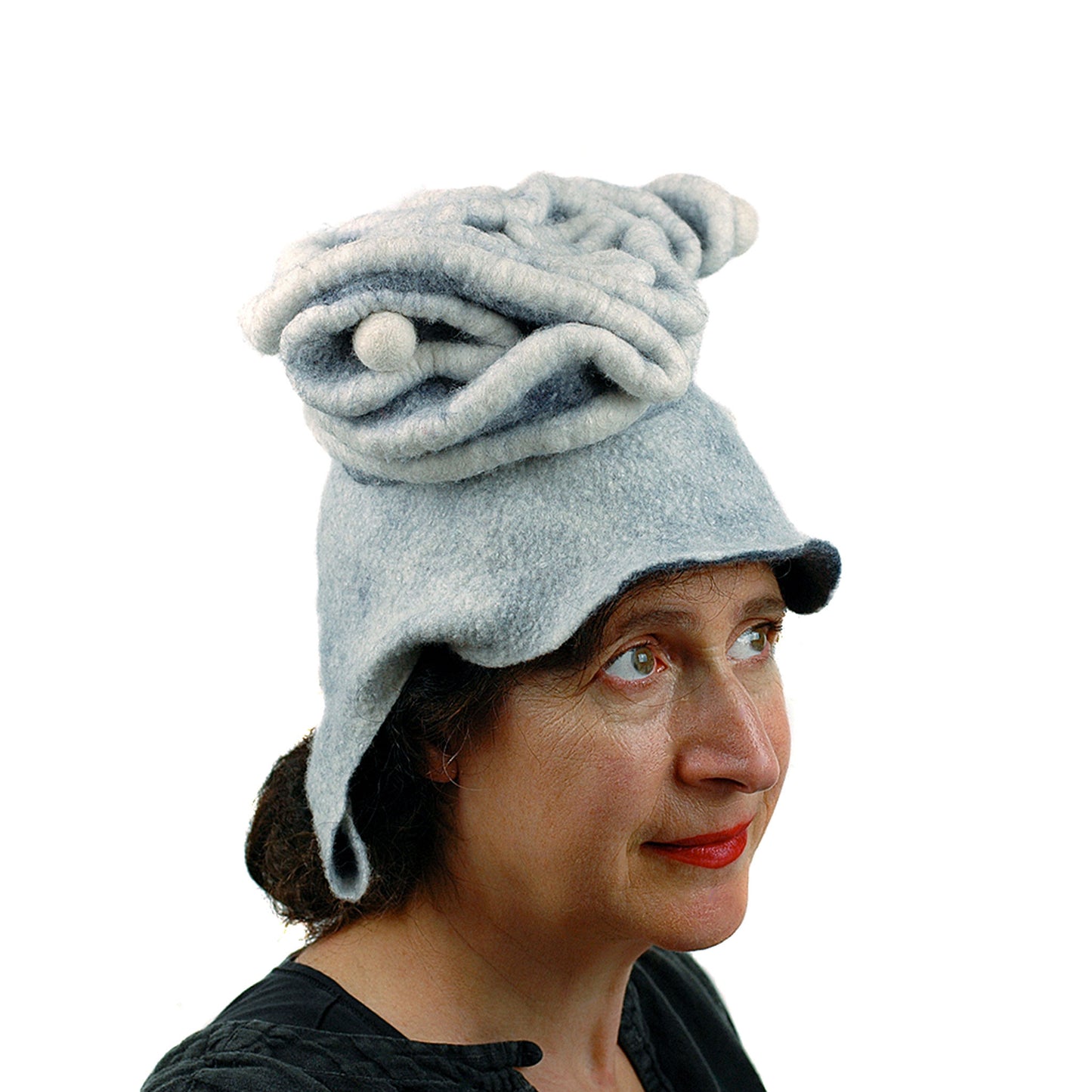 White Surrealistic Brain Hat - three quarters view