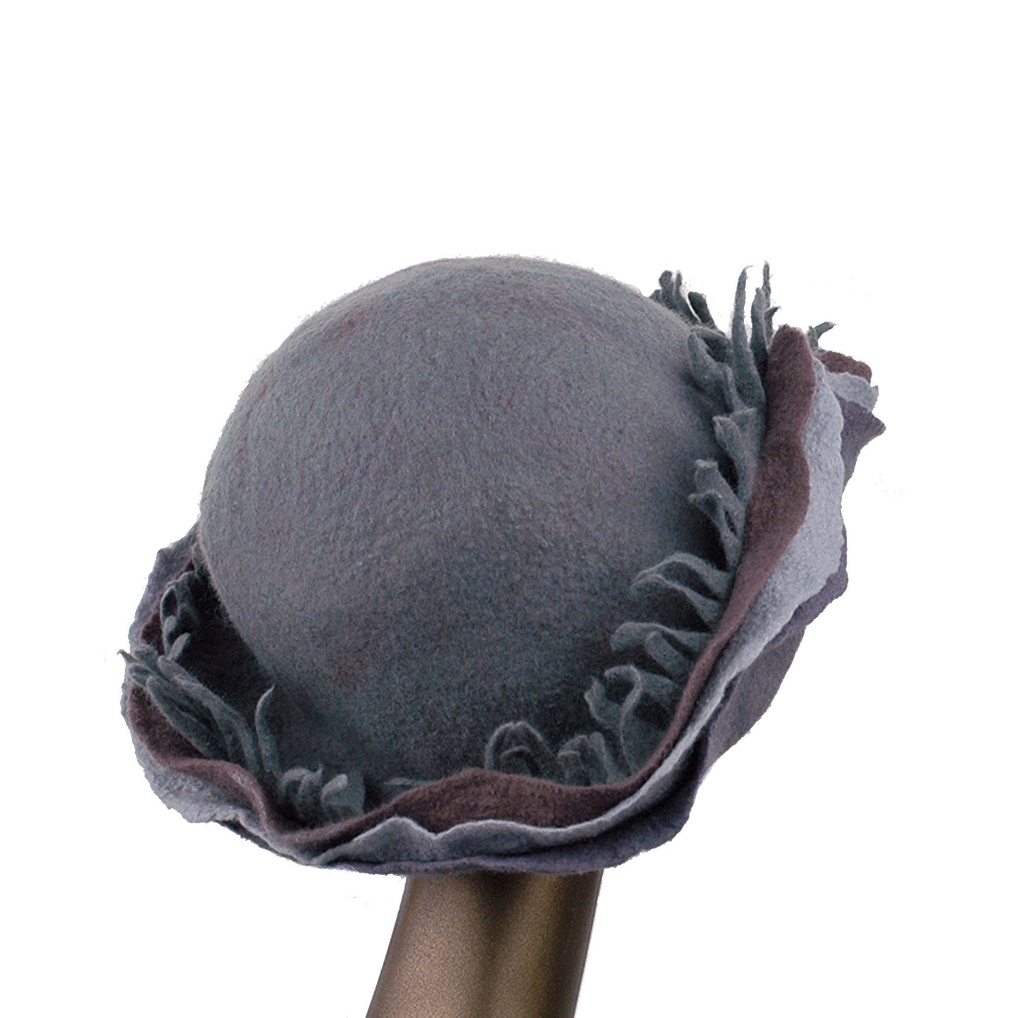 Wide Brimmed Felted Hat with Fringe in Neutral Colors - back view