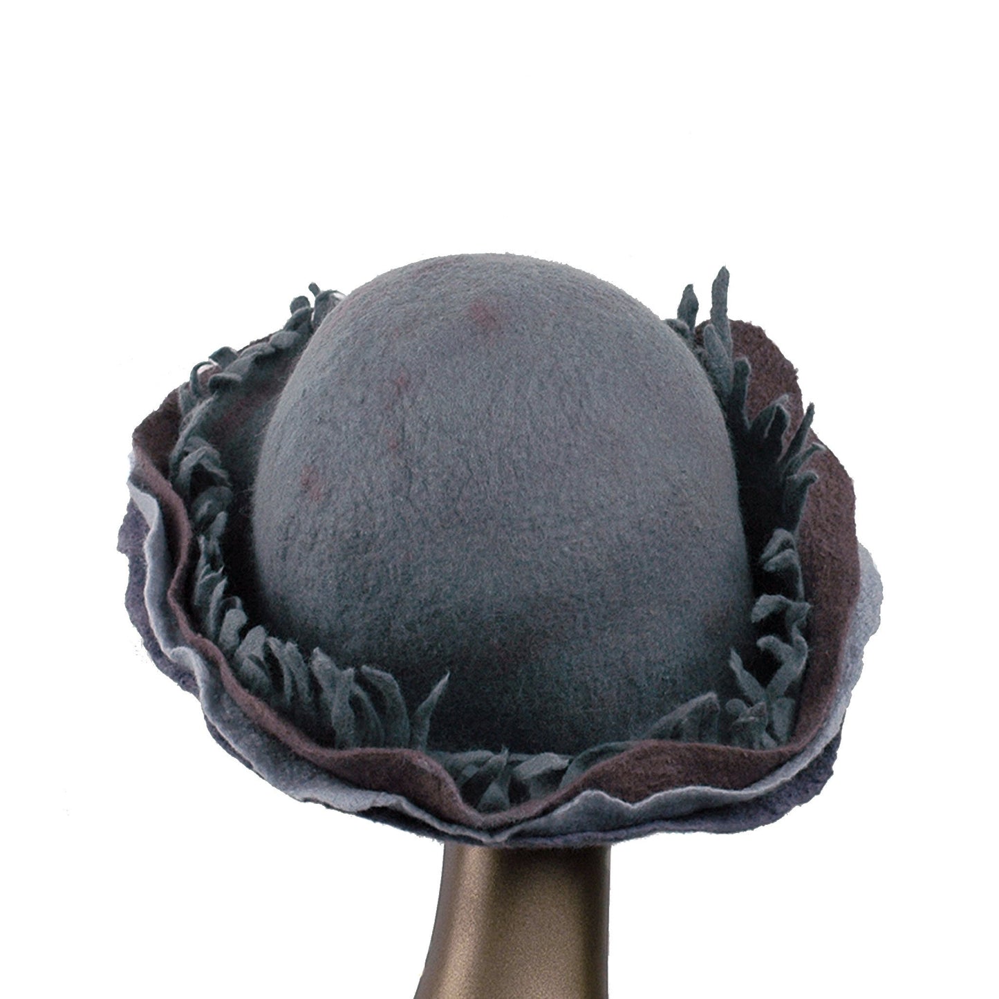 Wide Brimmed Felted Hat with Fringe in Neutral Colors - back view