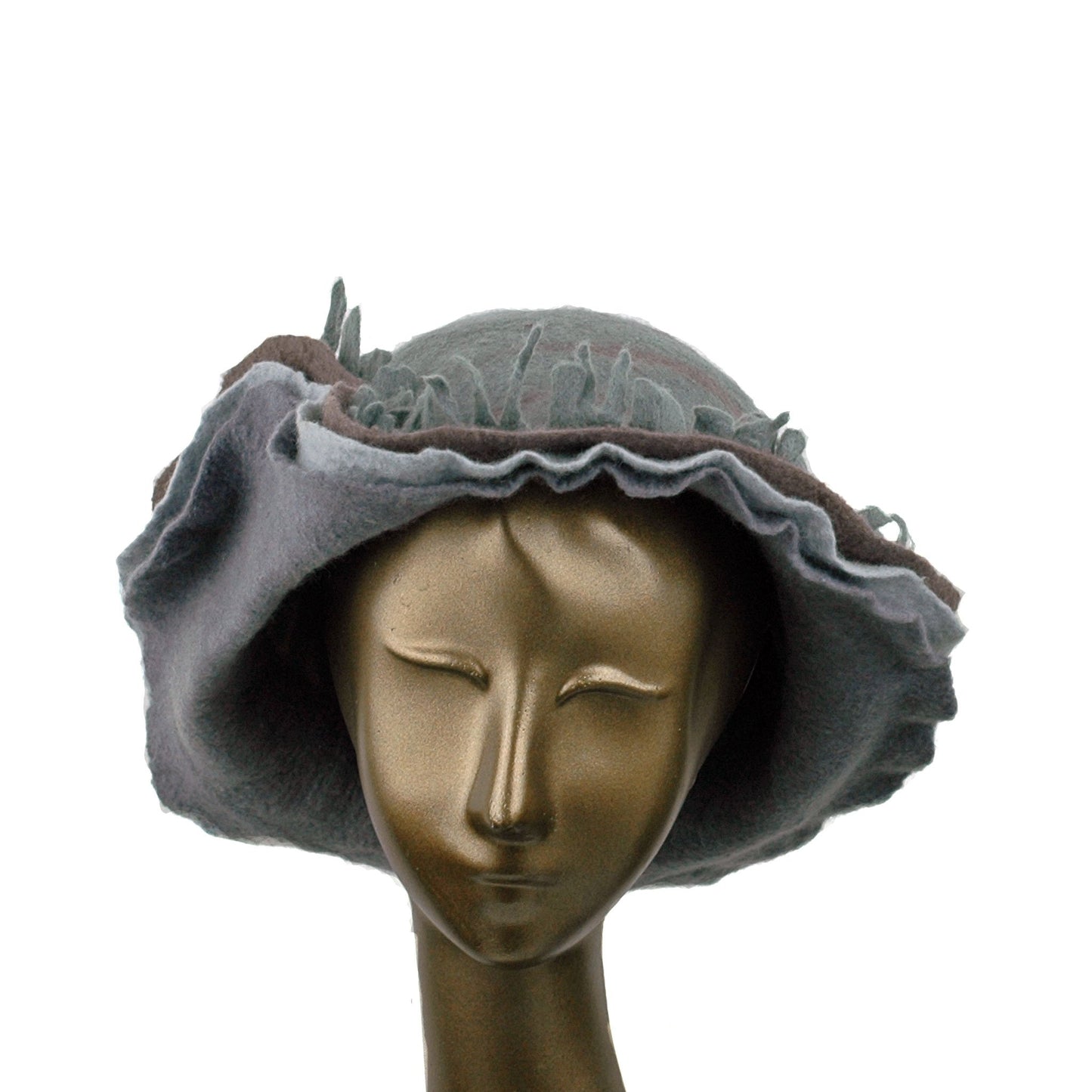 Wide Brimmed Felted Hat with Fringe in Neutral Colors