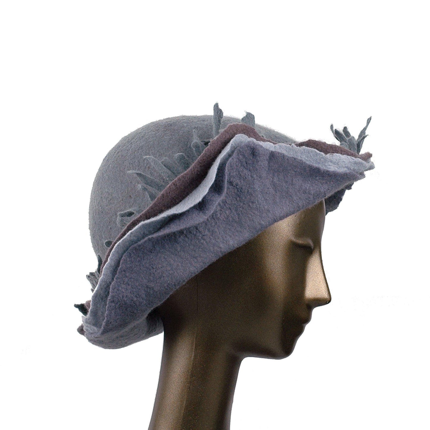 Wide Brimmed Felted Hat with Fringe in Neutral Colors - side view