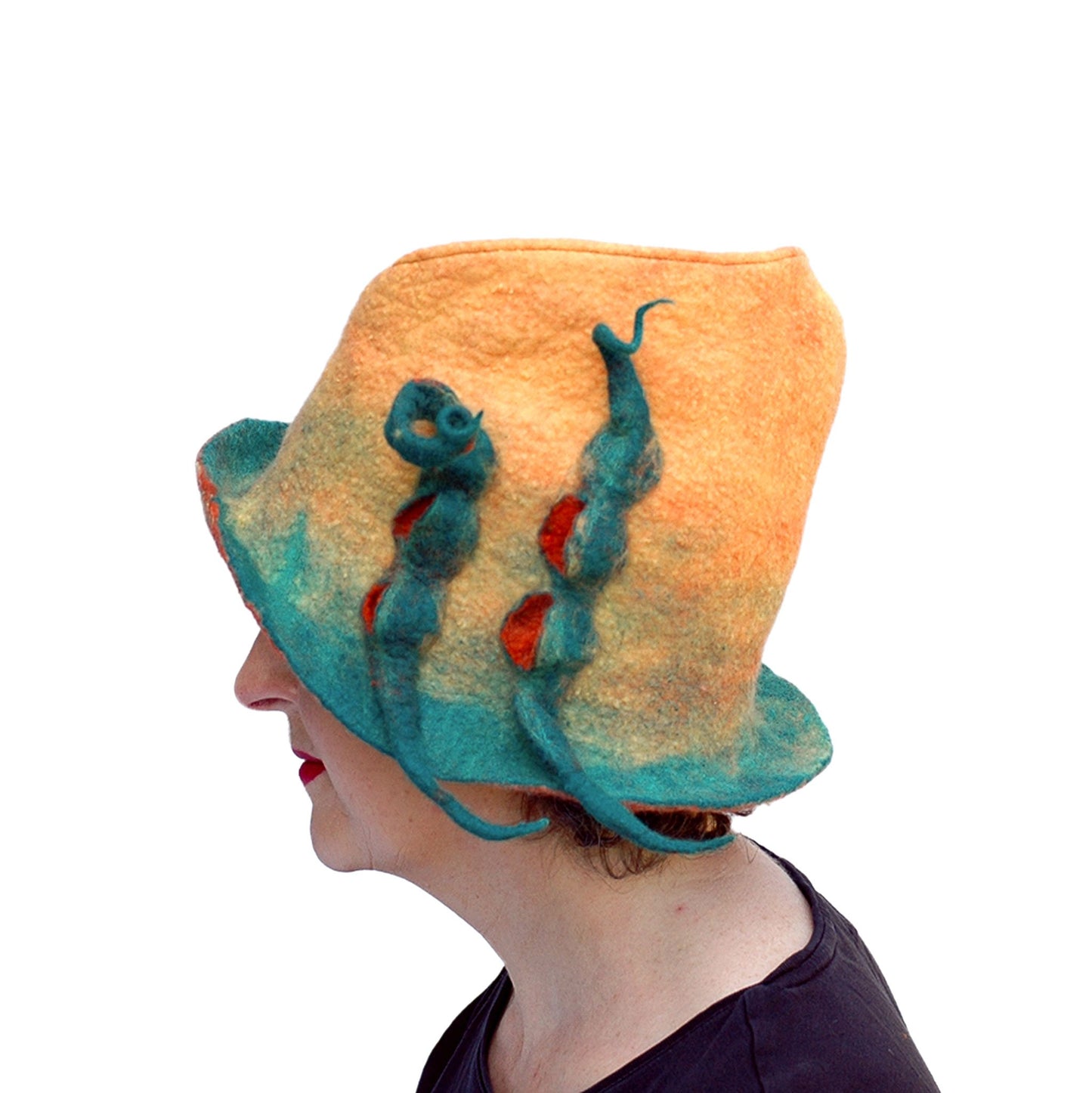 Yellow Fedora with Green Peapods - side view