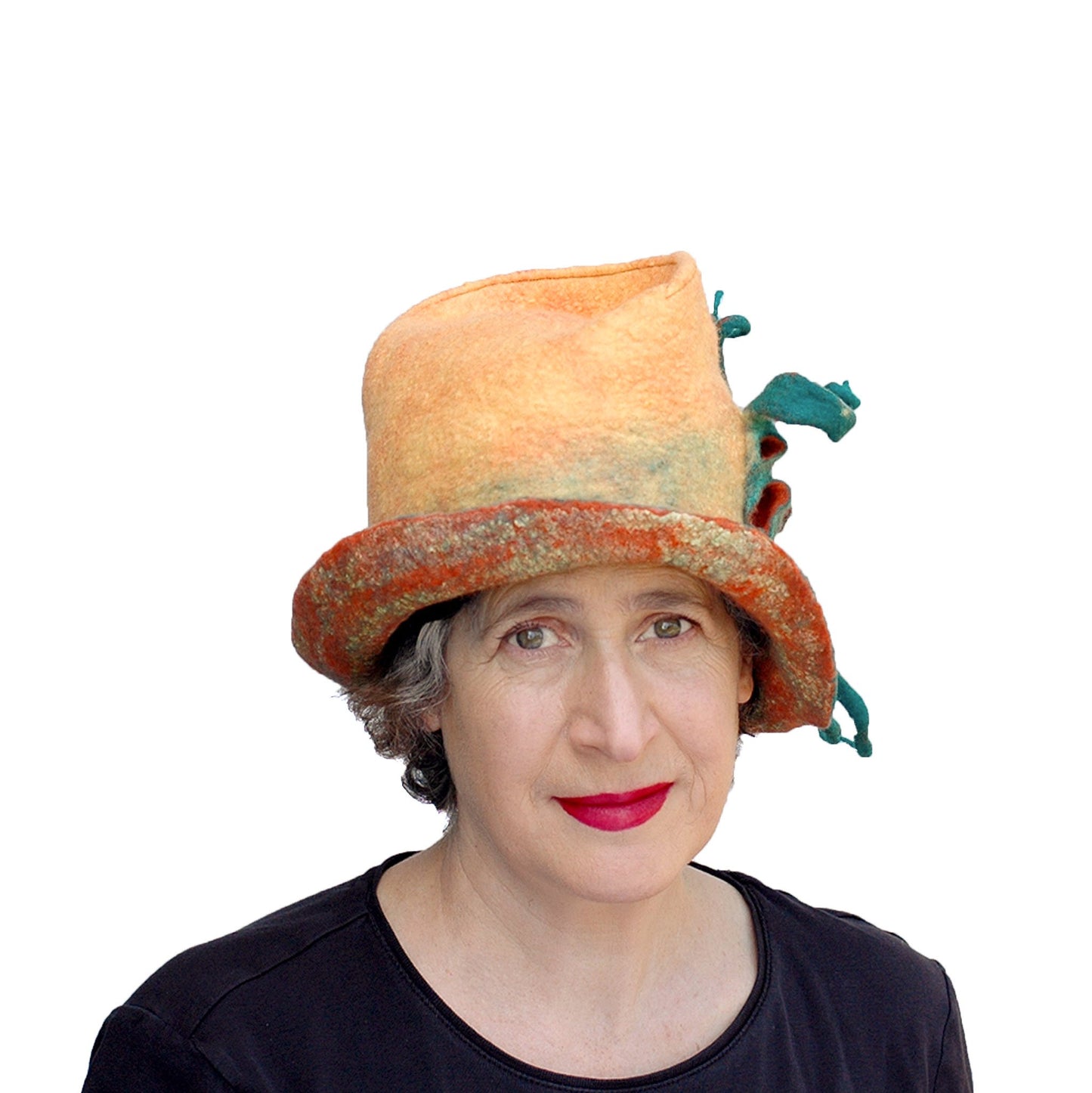 Yellow Fedora with Green Peapods - front view