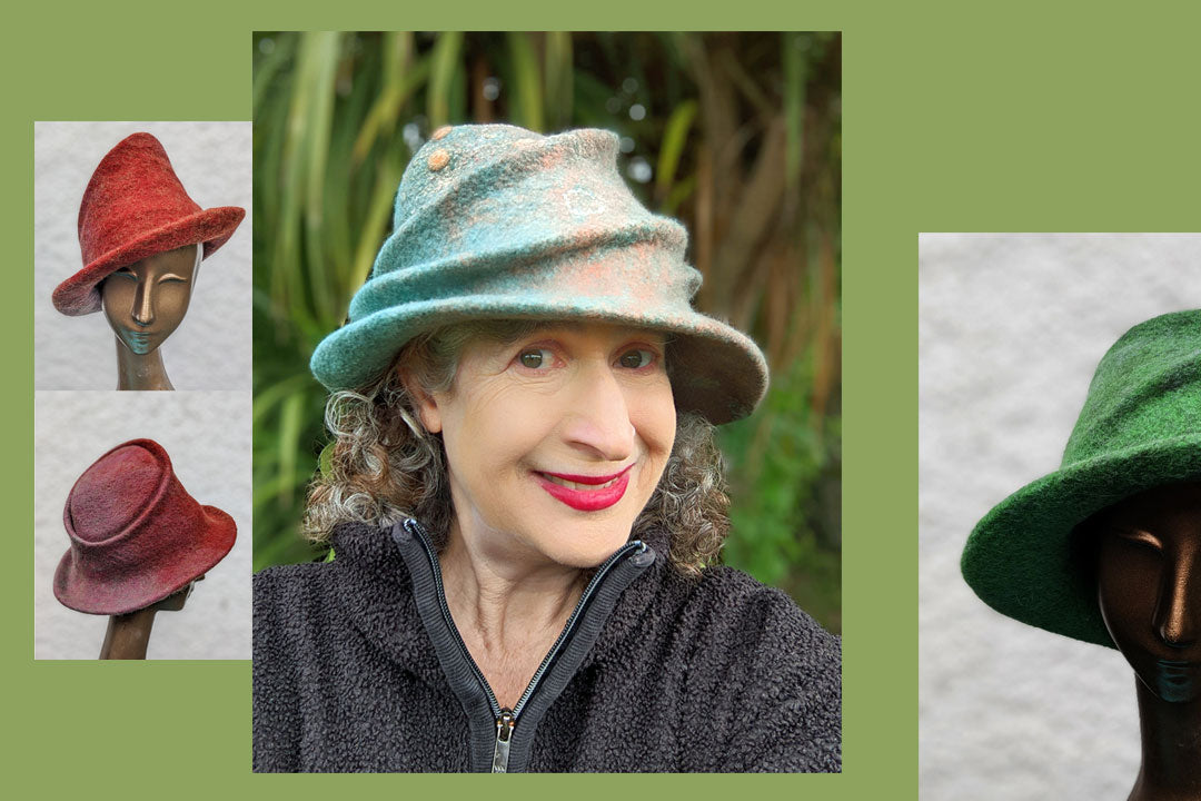 A trio of three Brimmed Hats via Zsofia Marx's online felting class.
