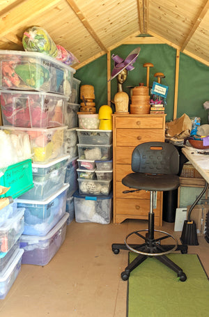 New Studio Shed filled with containers of wool