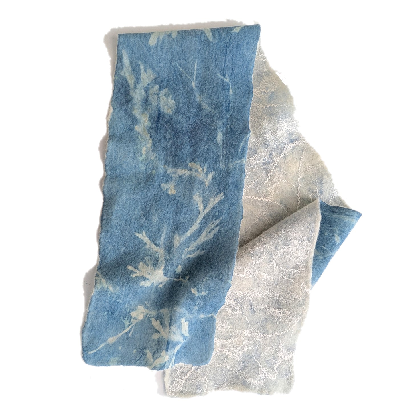 ~ Adopted~ Cyanotype Nunofelted Scarf with Seaweed Print