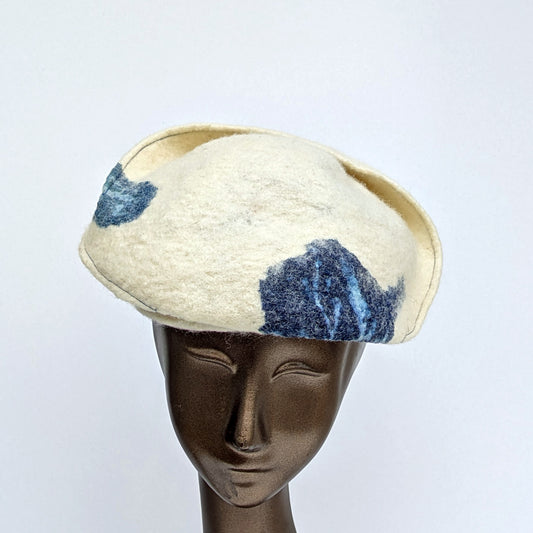 Fascinator - Irish Wool with Cyanotype Printed Silk - 'Sandy Cove'