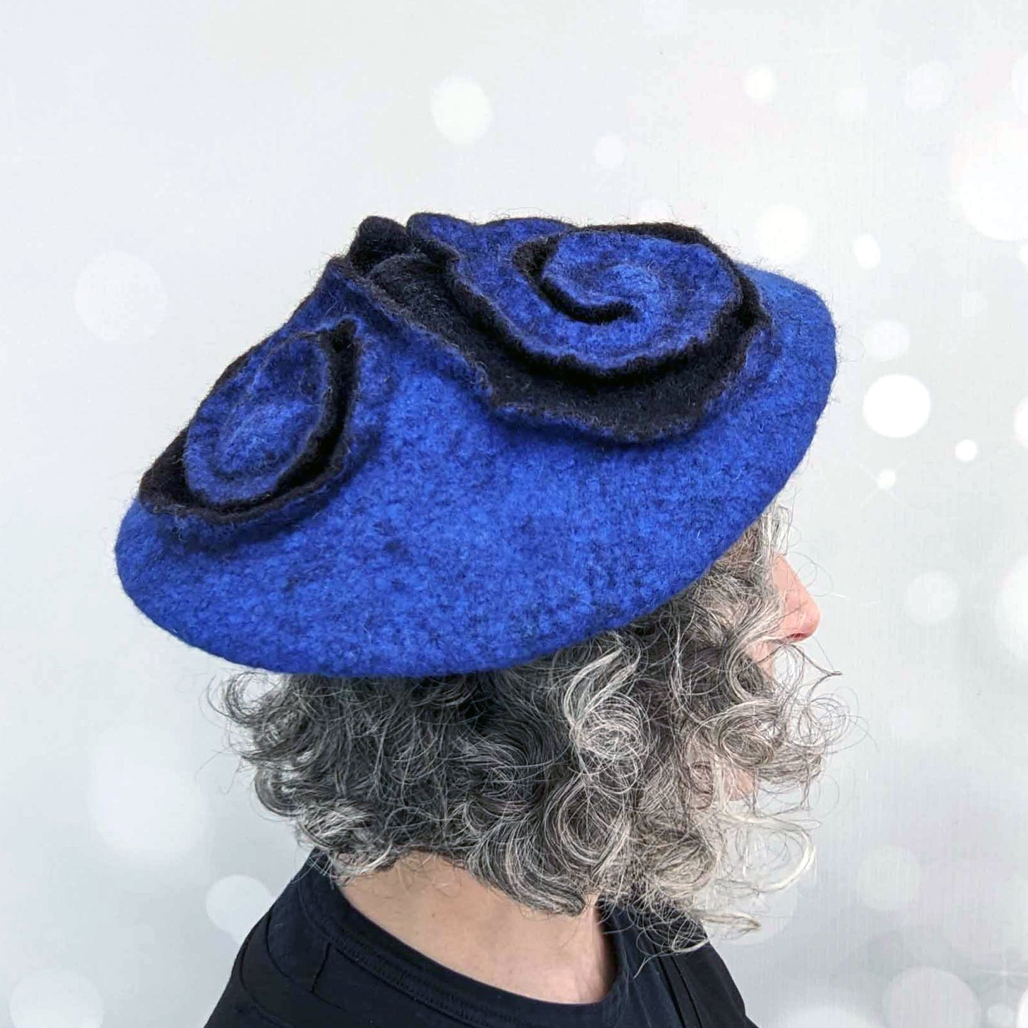 Blue Beret with Triskele Motif - Extra Small Size - side view