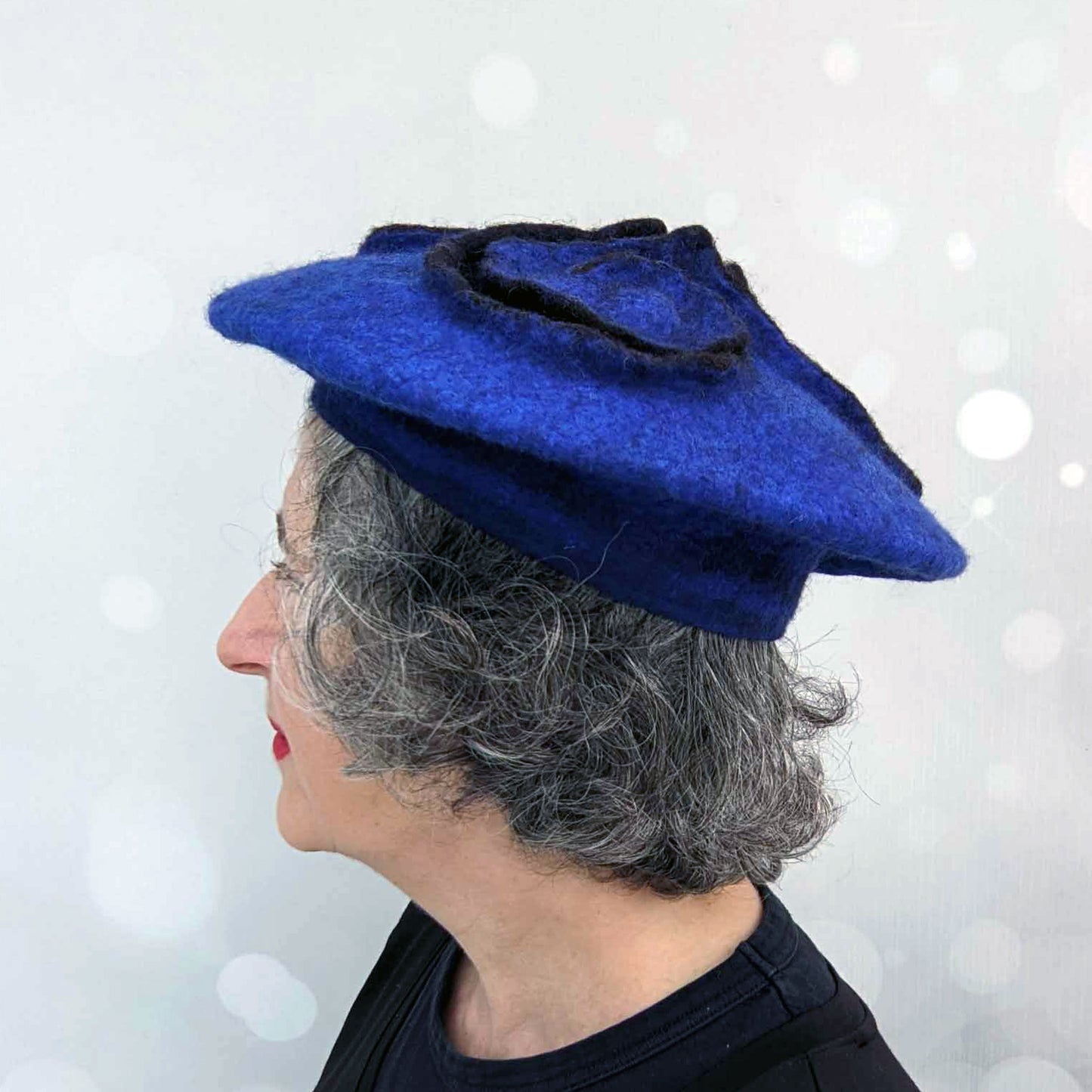 Blue Beret with Triskele Motif - Extra Small Size - side view