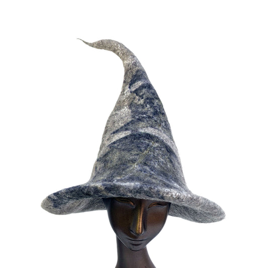 Ecoprinted Irish Wool Felted Witch Hat - front view