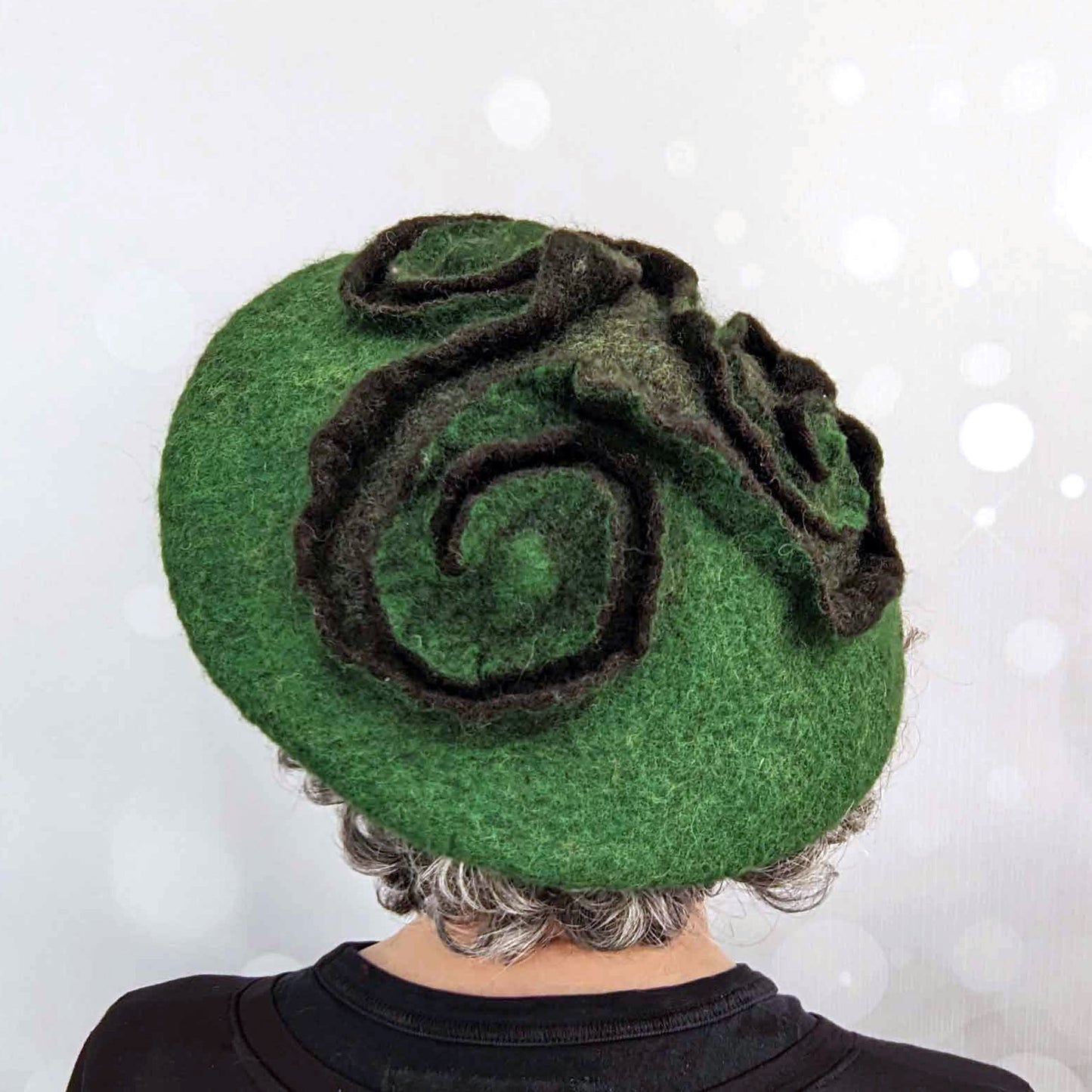 Emerald Green Irish Triskel Beret - back view