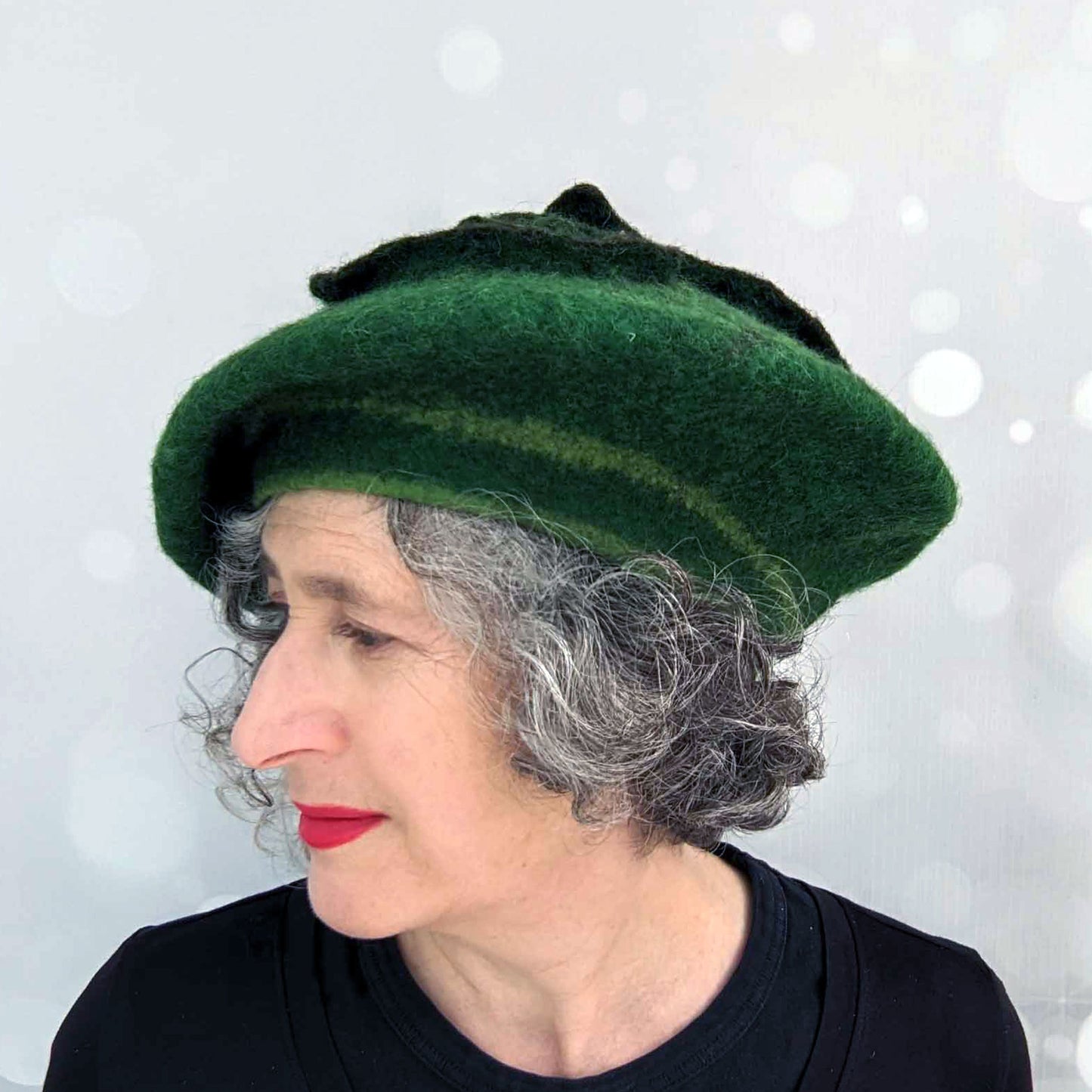 Emerald Green Irish Triskel Beret - three quarters view