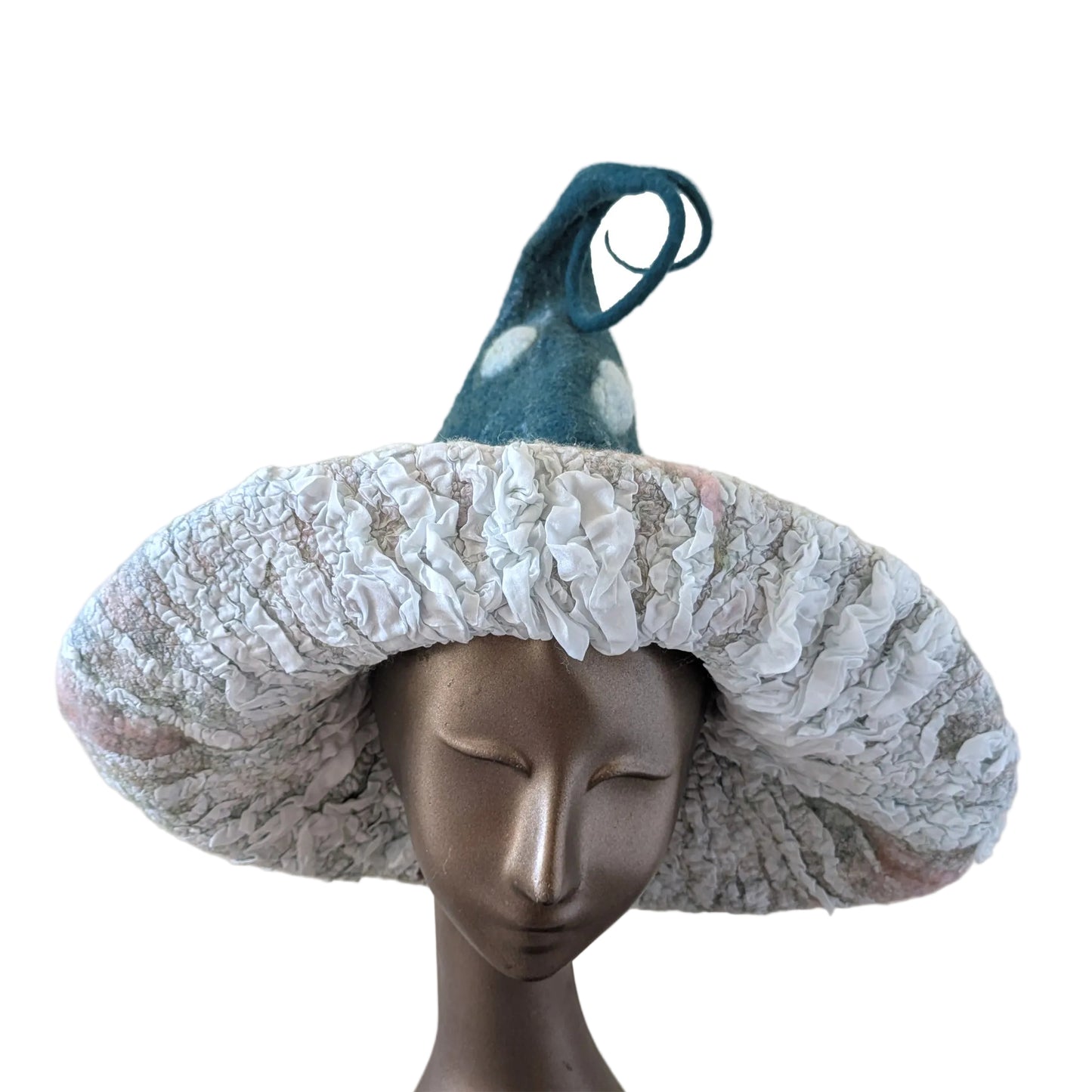 Green Magic Mushroom Witch Hat with Nunofelted Gills