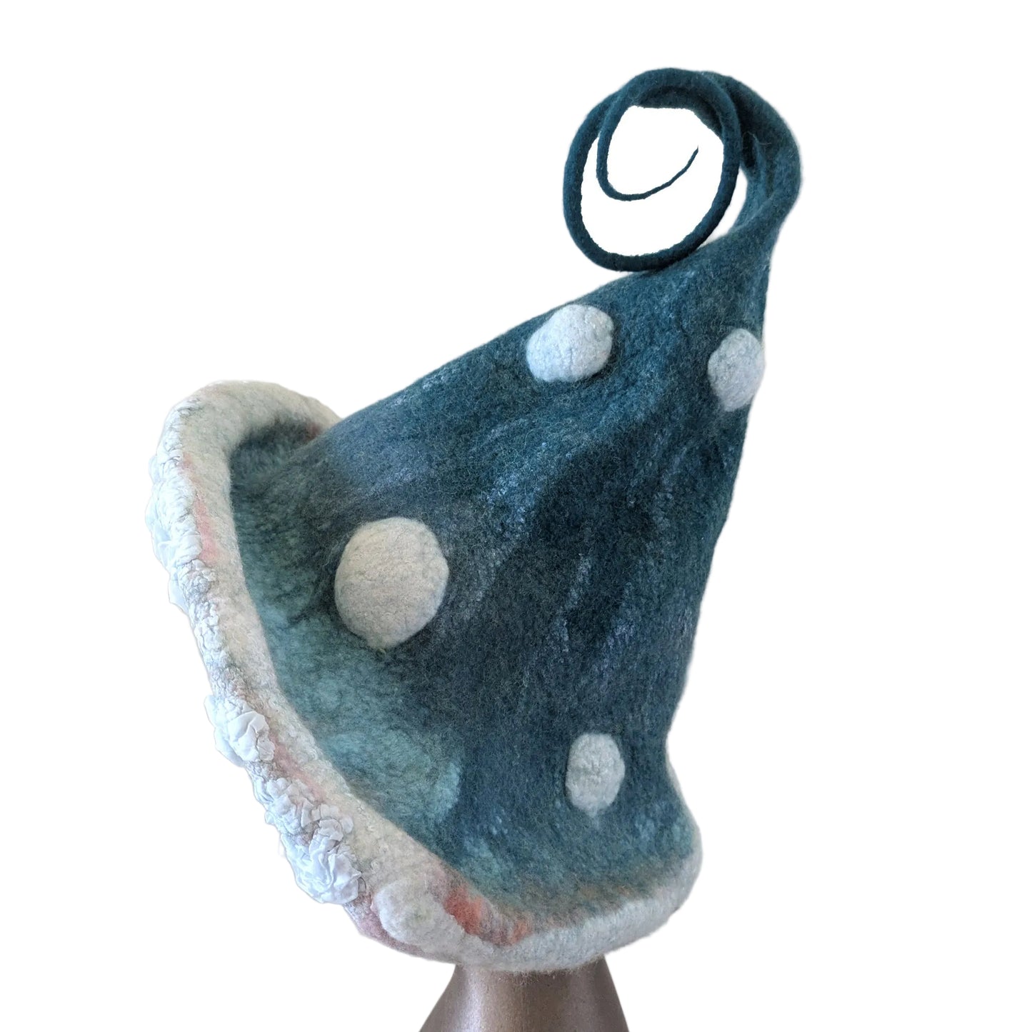 Green Magic Mushroom Witch Hat with Nunofelted Gills