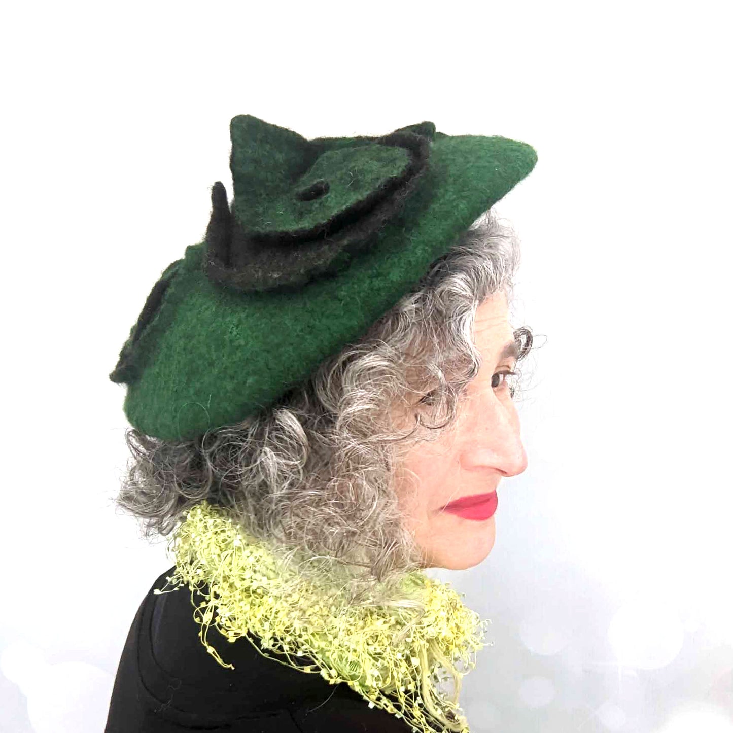 Green Triskel Fascinator Beret - three quarters view