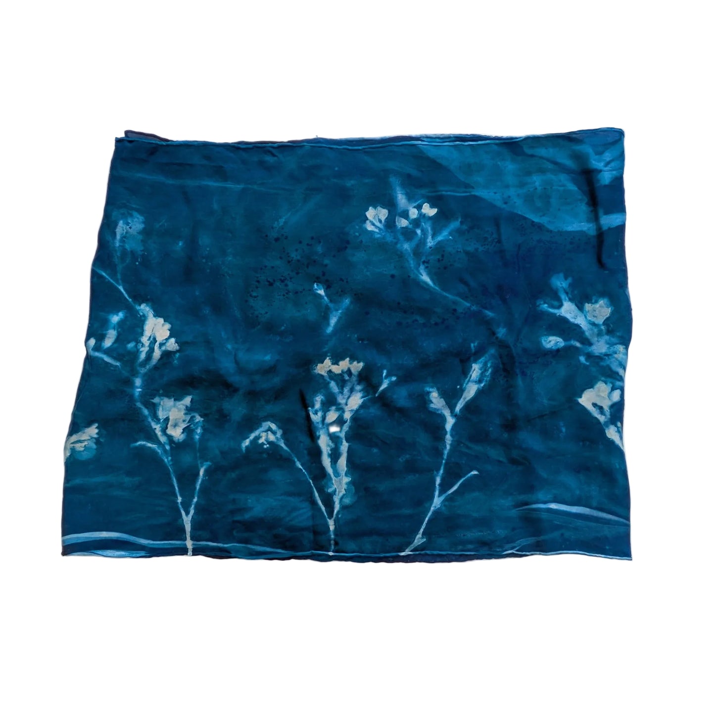 Medium-weight Habotai Silk Scarf with Cyanotype Sunprint -  Bladderwrack Seaweed
