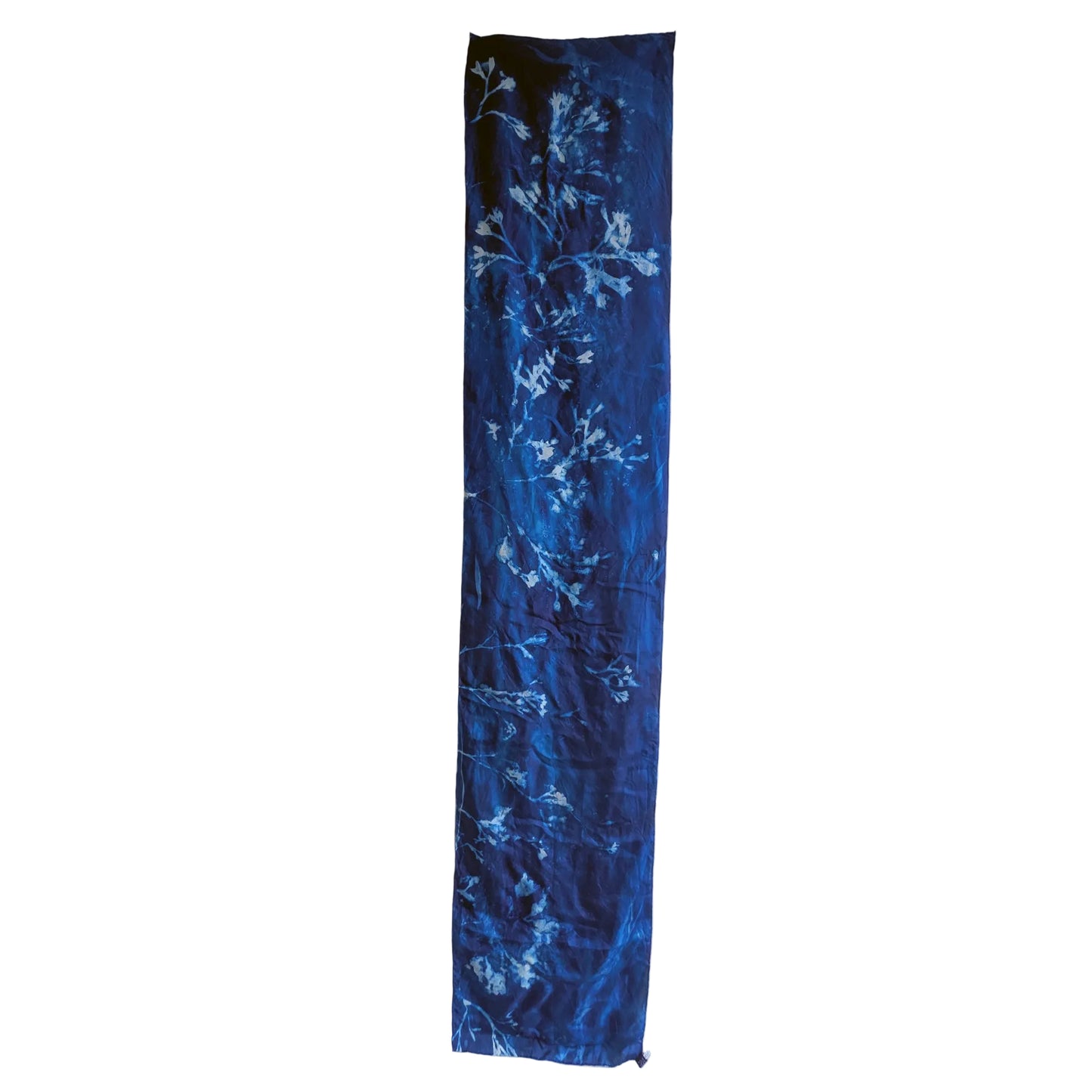 Medium-weight Habotai Silk Scarf with Cyanotype Sunprint -  Bladderwrack Seaweed
