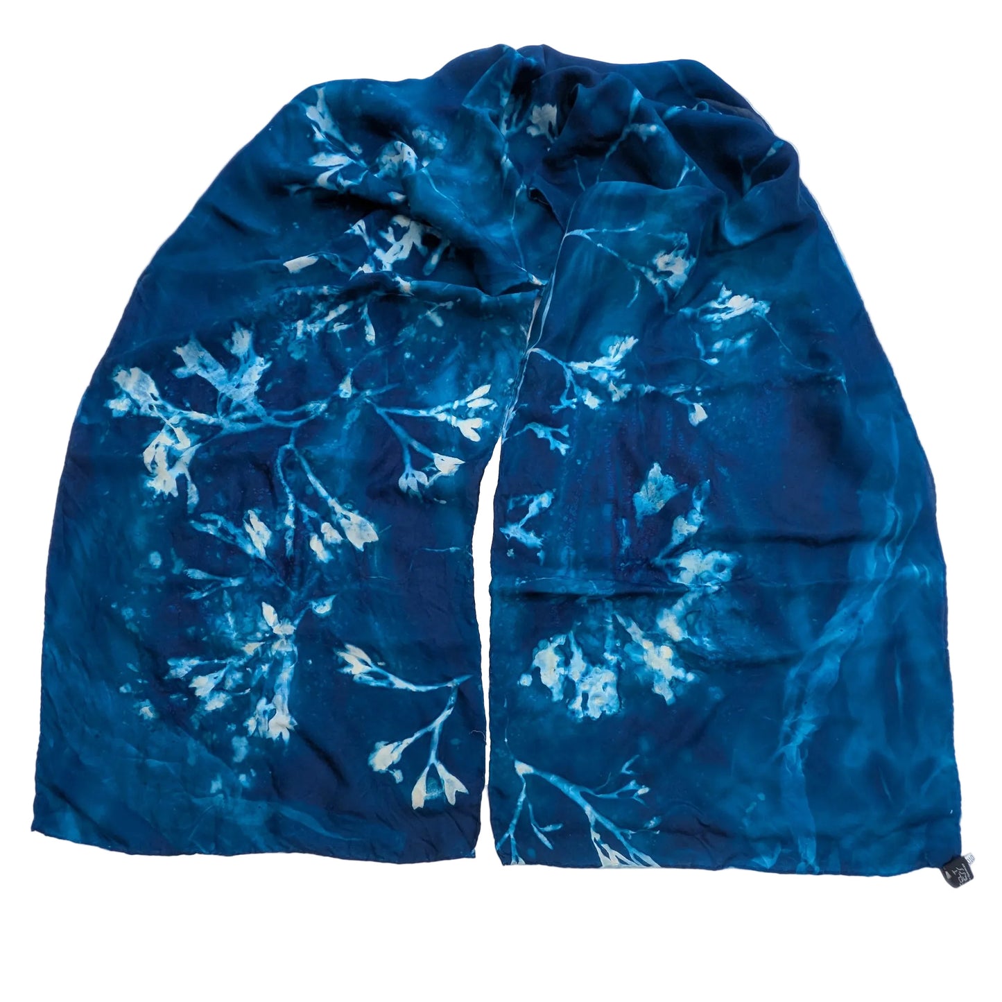 Medium-weight Habotai Silk Scarf with Cyanotype Sunprint -  Bladderwrack Seaweed