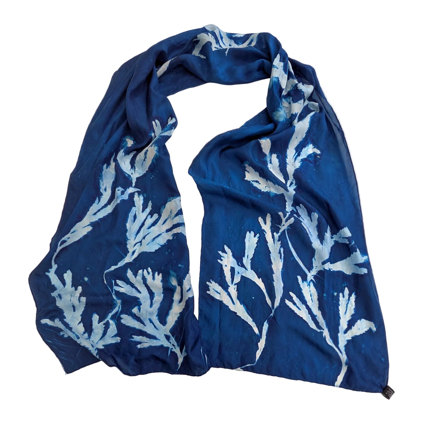 Medium-weight Habotai Silk Scarf with Cyanotype Sunprint - Serrated Wrack Seaweed
