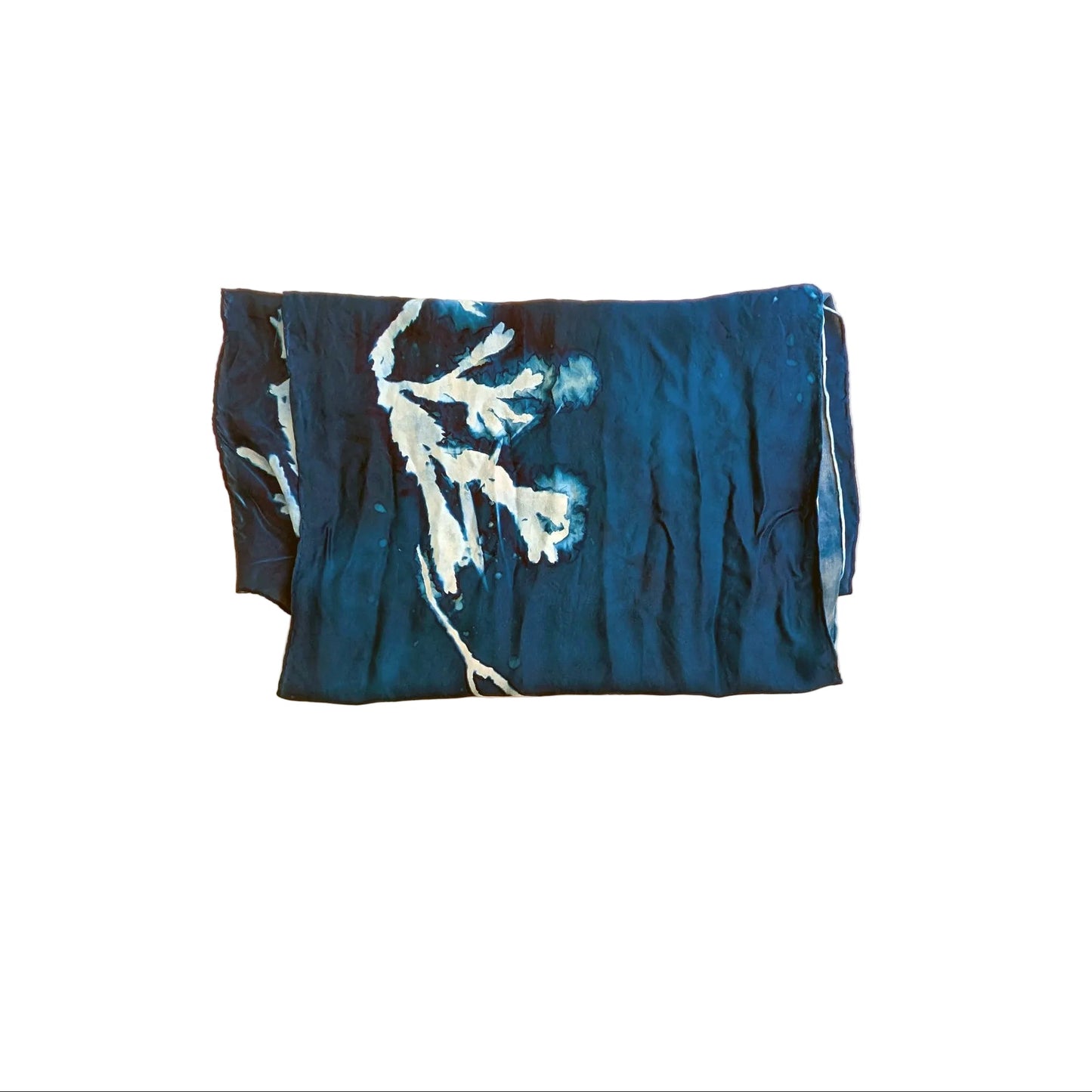 Medium-weight Habotai Silk Scarf with Cyanotype Sunprint - Serrated Wrack Seaweed