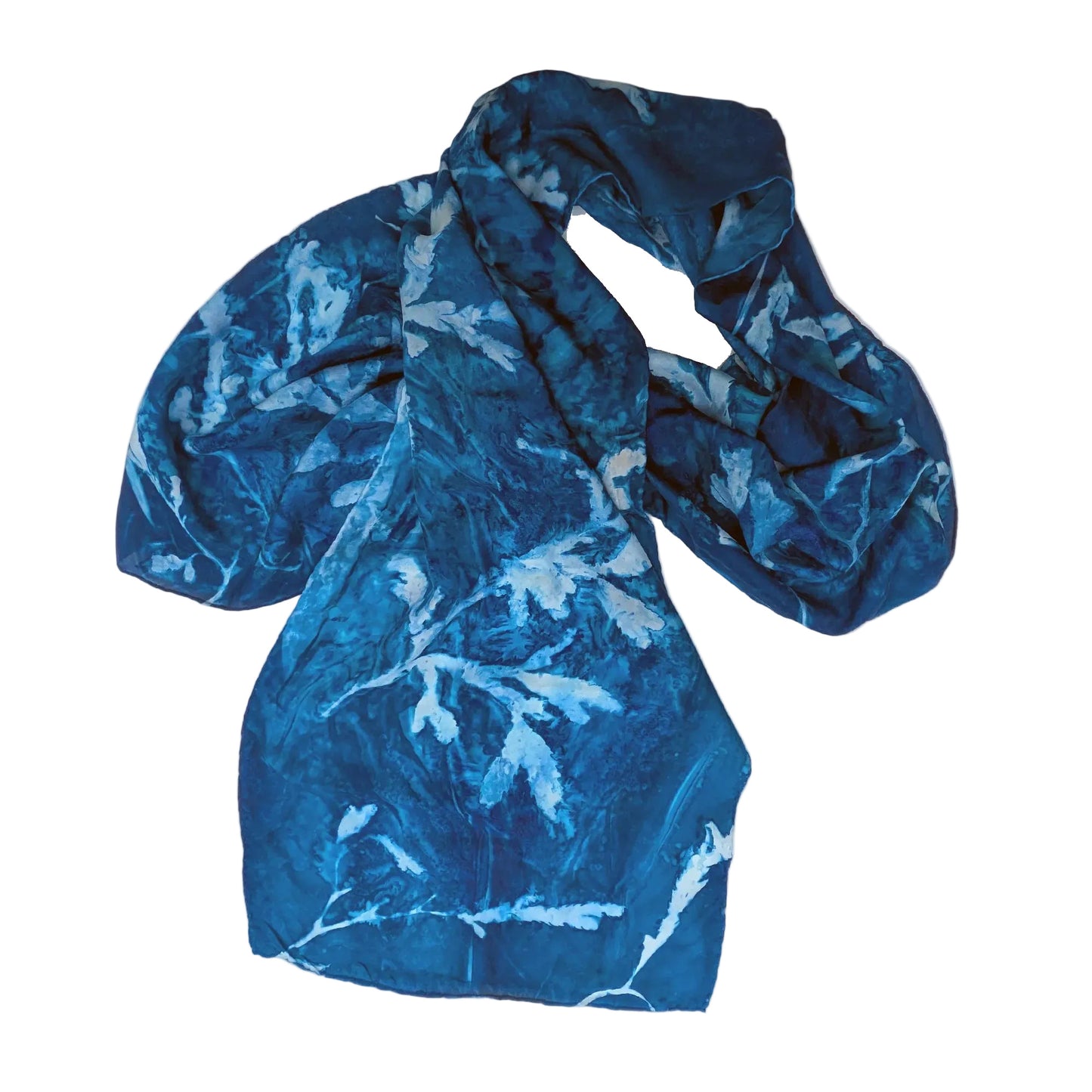 Medium-weight SilkHabotai Scarf with Seaweed Cyanotype Sunprint - Serrated Wrack