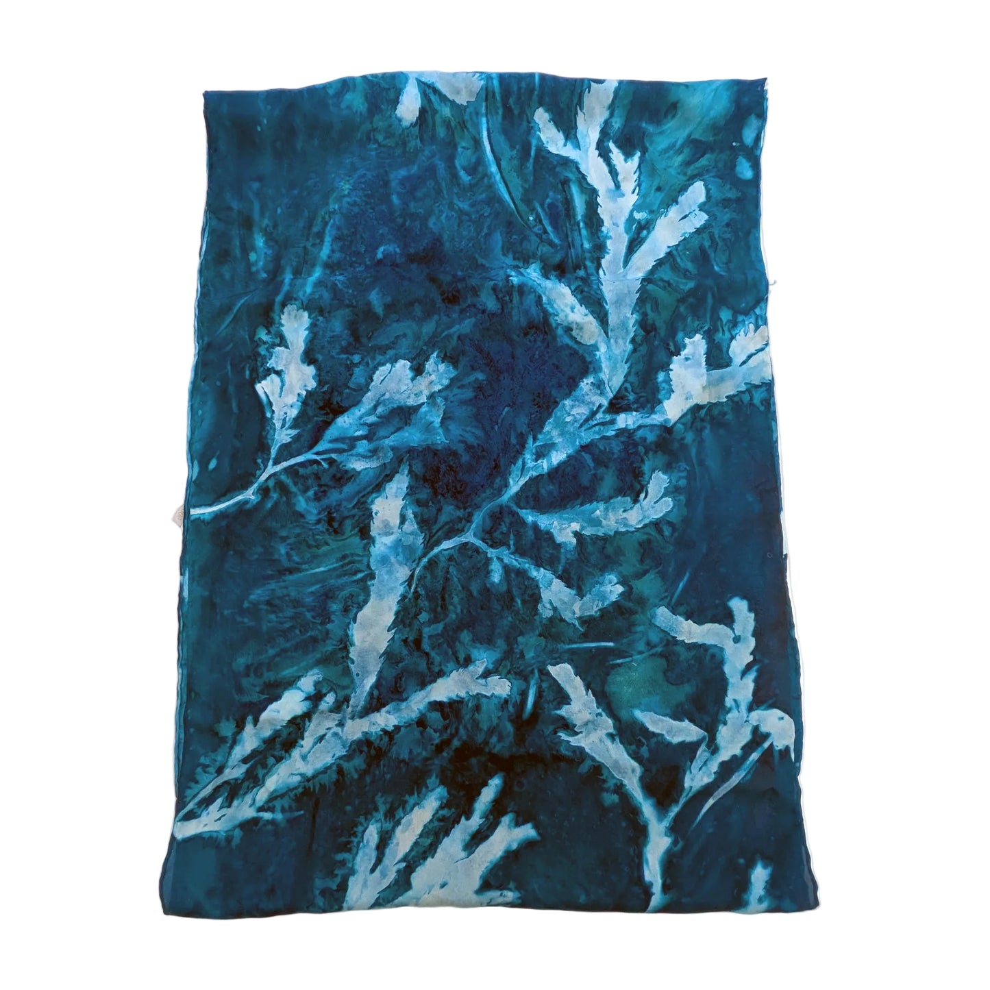 Medium-weight SilkHabotai Scarf with Seaweed Cyanotype Sunprint - Serrated Wrack