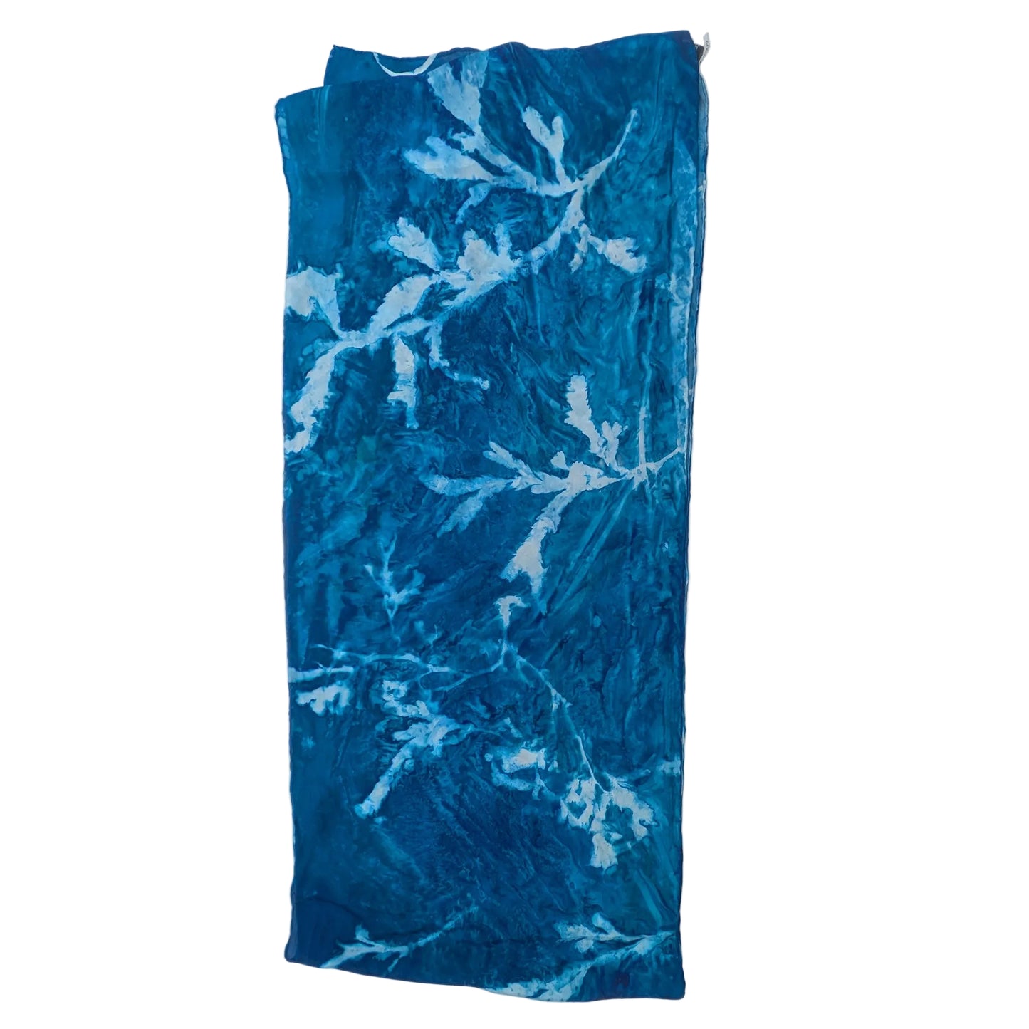 Medium-weight SilkHabotai Scarf with Seaweed Cyanotype Sunprint - Serrated Wrack