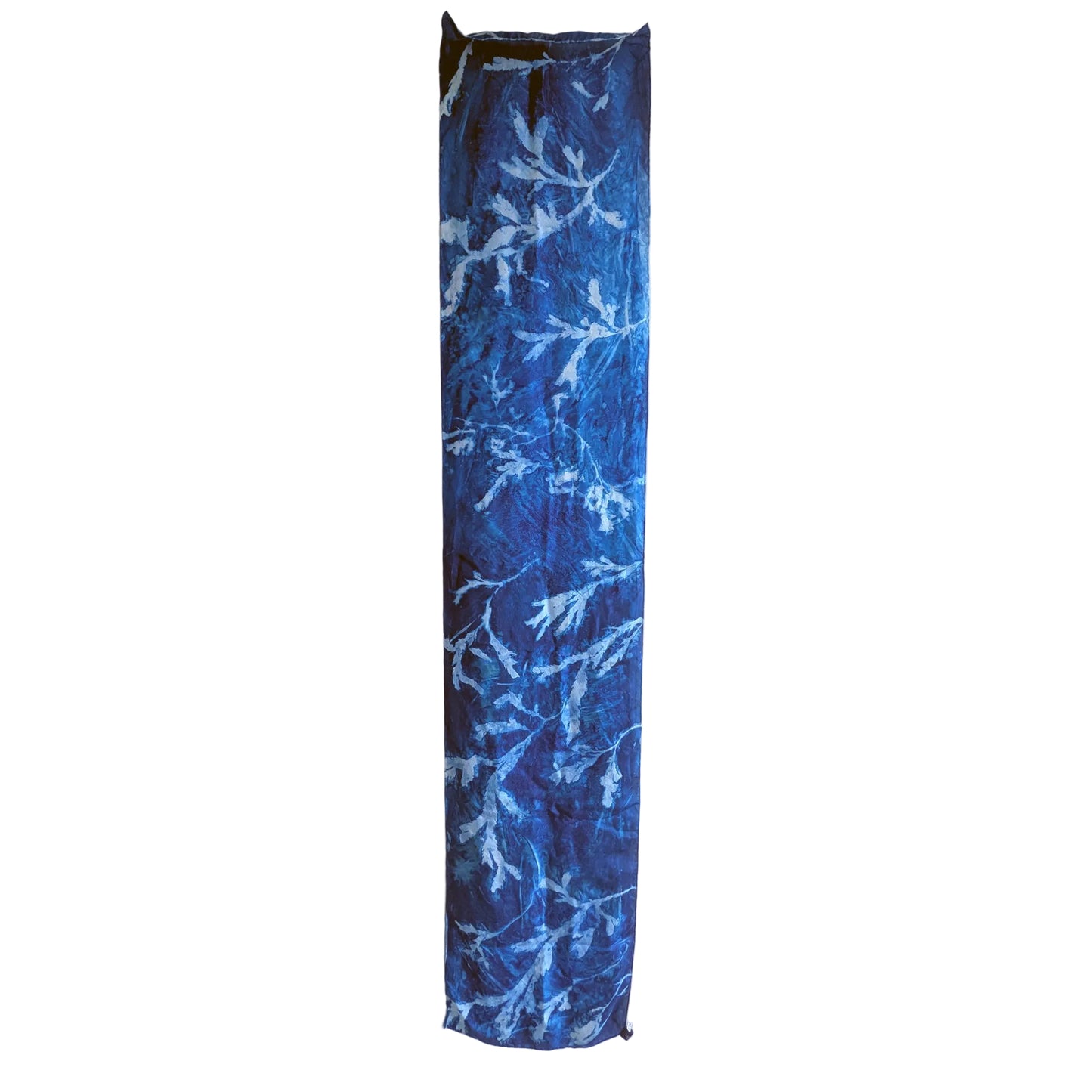 Medium-weight SilkHabotai Scarf with Seaweed Cyanotype Sunprint - Serrated Wrack