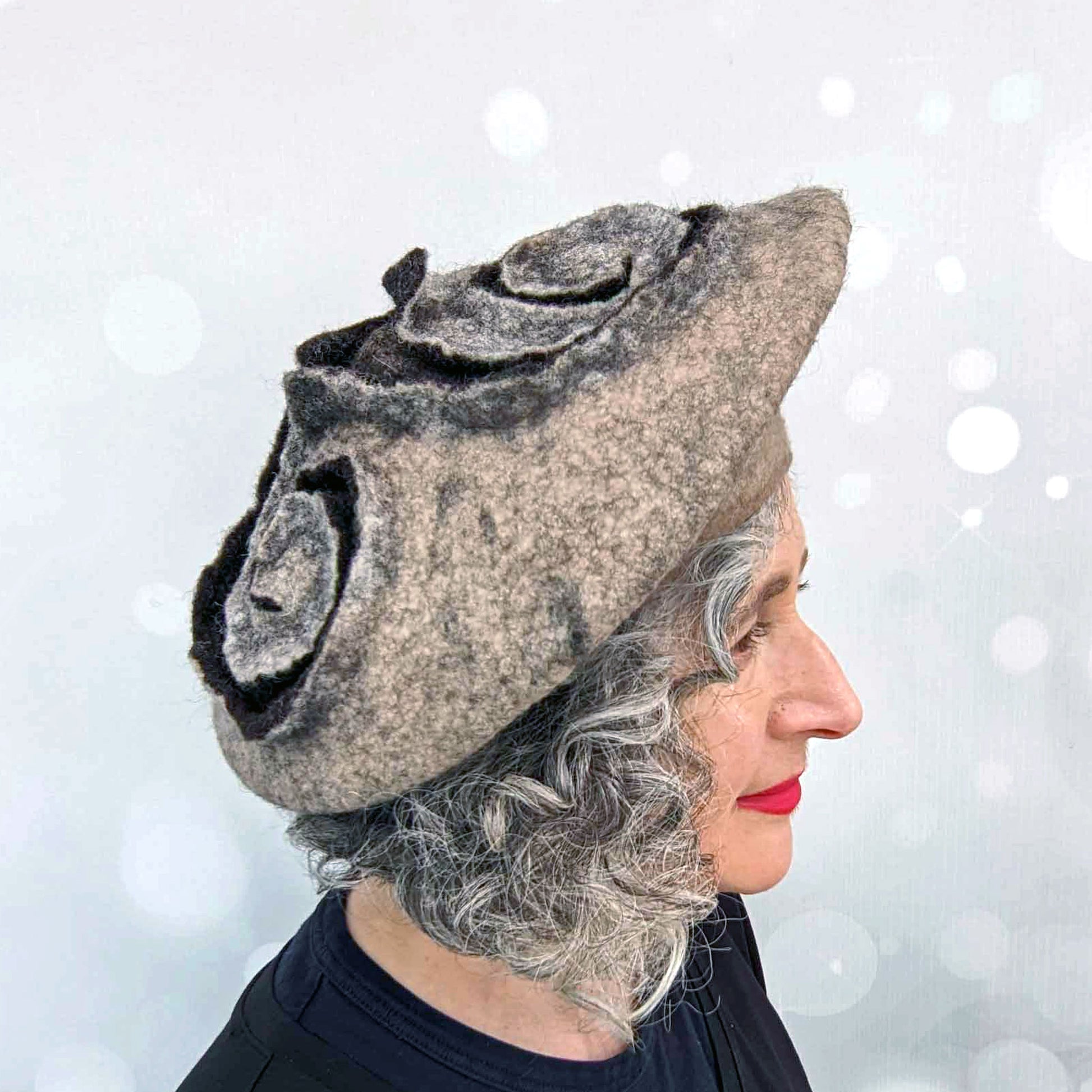 Oatmeal Beret with Triskel Design - side view