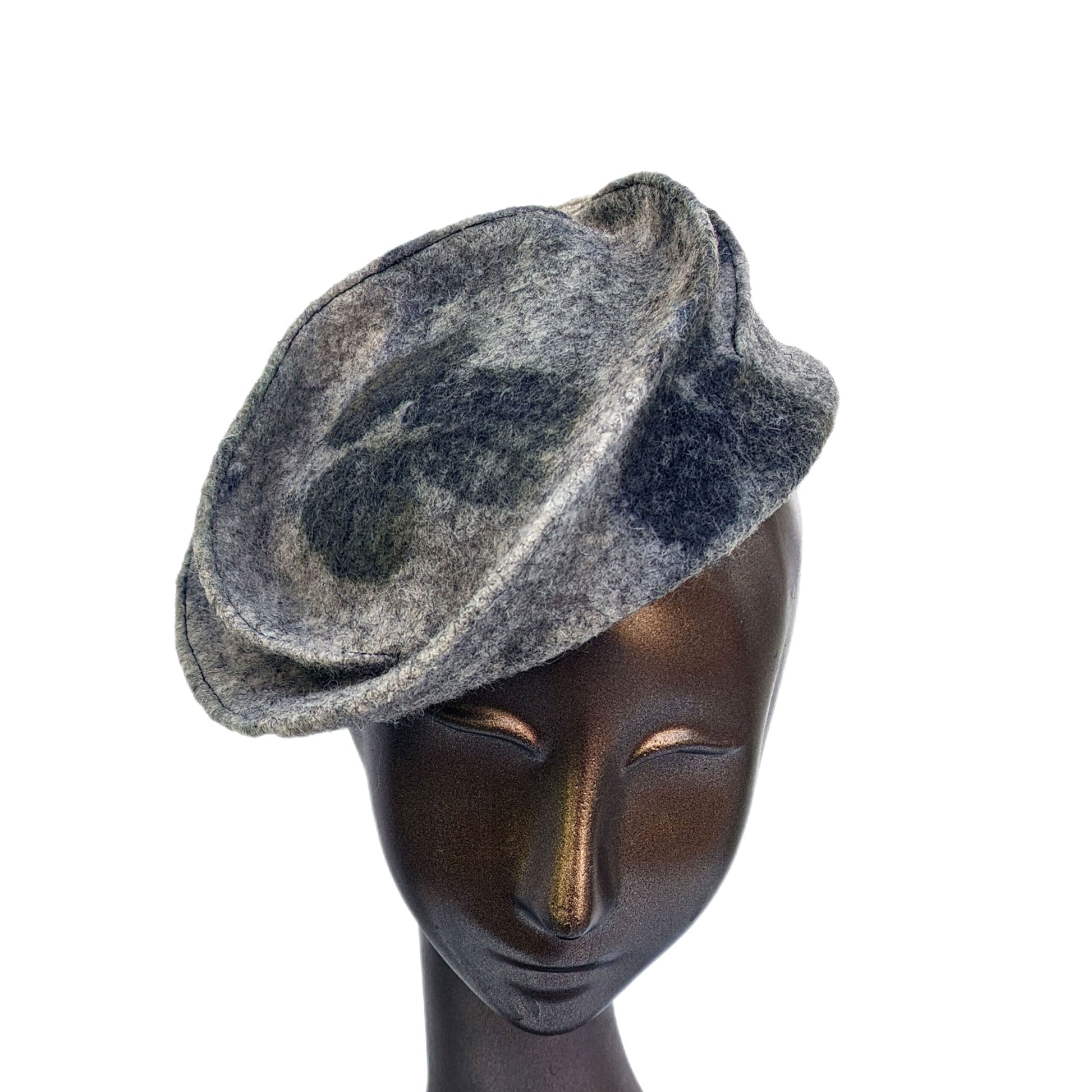 Sculptural Ecoprinted Cap - Blackberry Leaves - front view