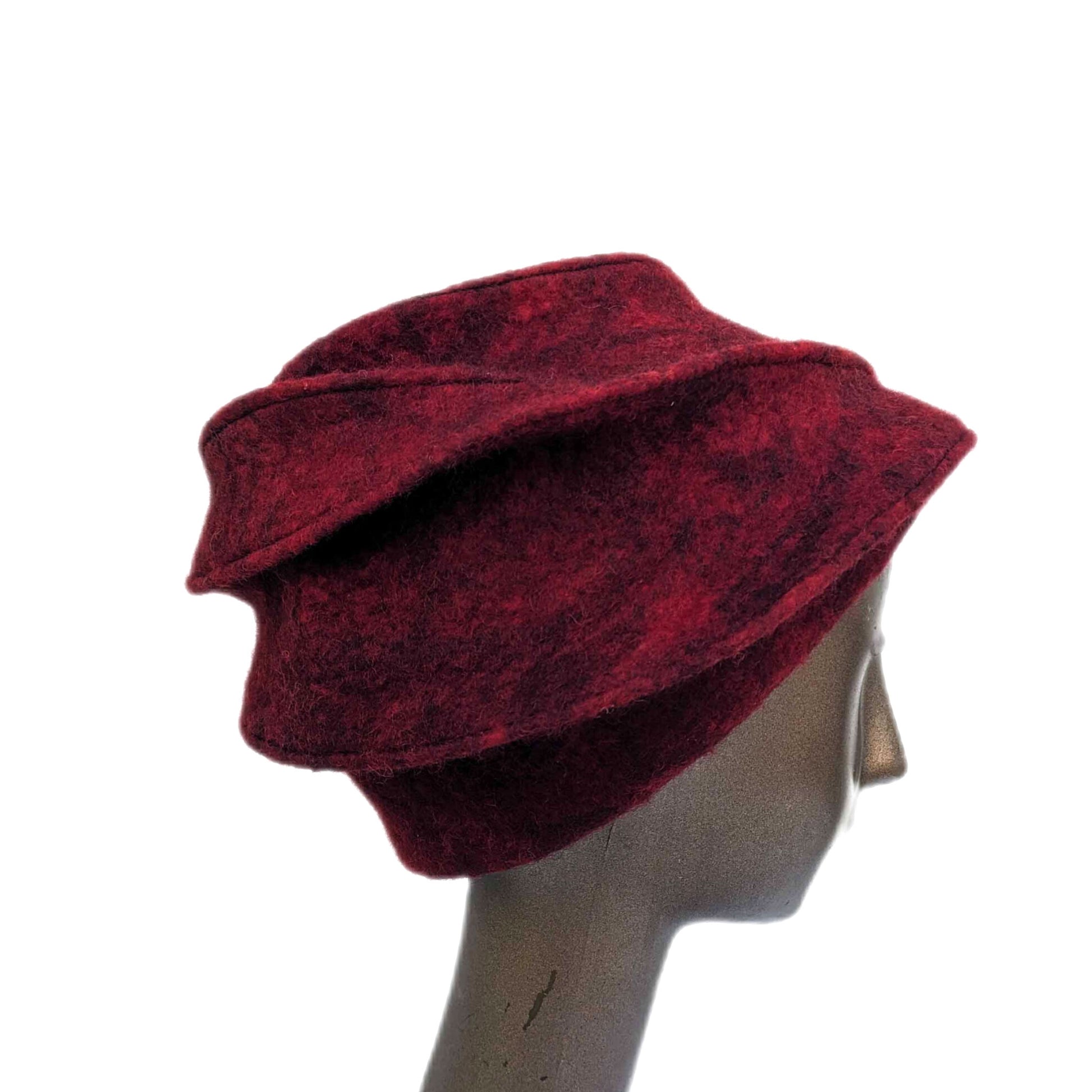 Sculptural Fascinator Hat- Irish Wool - Naturally Dyed with Madder - side view