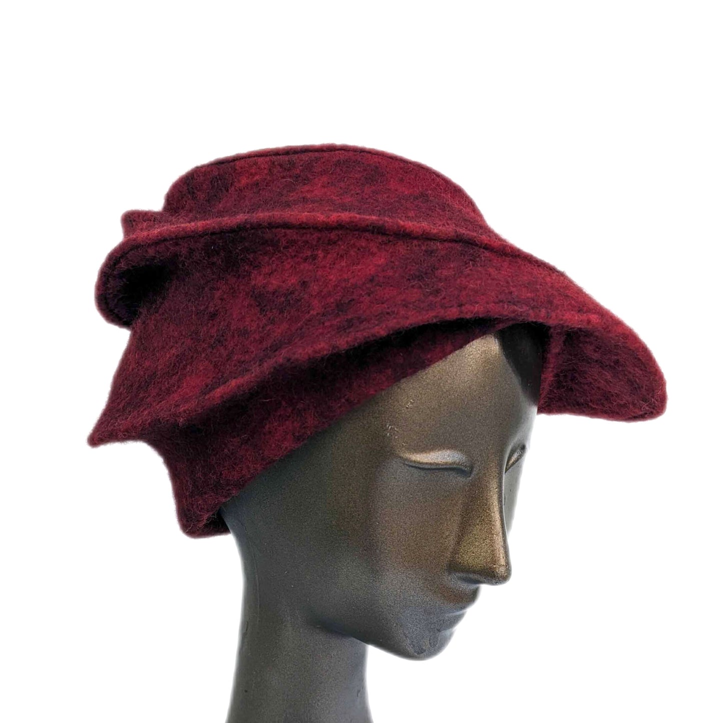 Sculptural Fascinator Hat- Irish Wool - Naturally Dyed with Madder -threequarters view