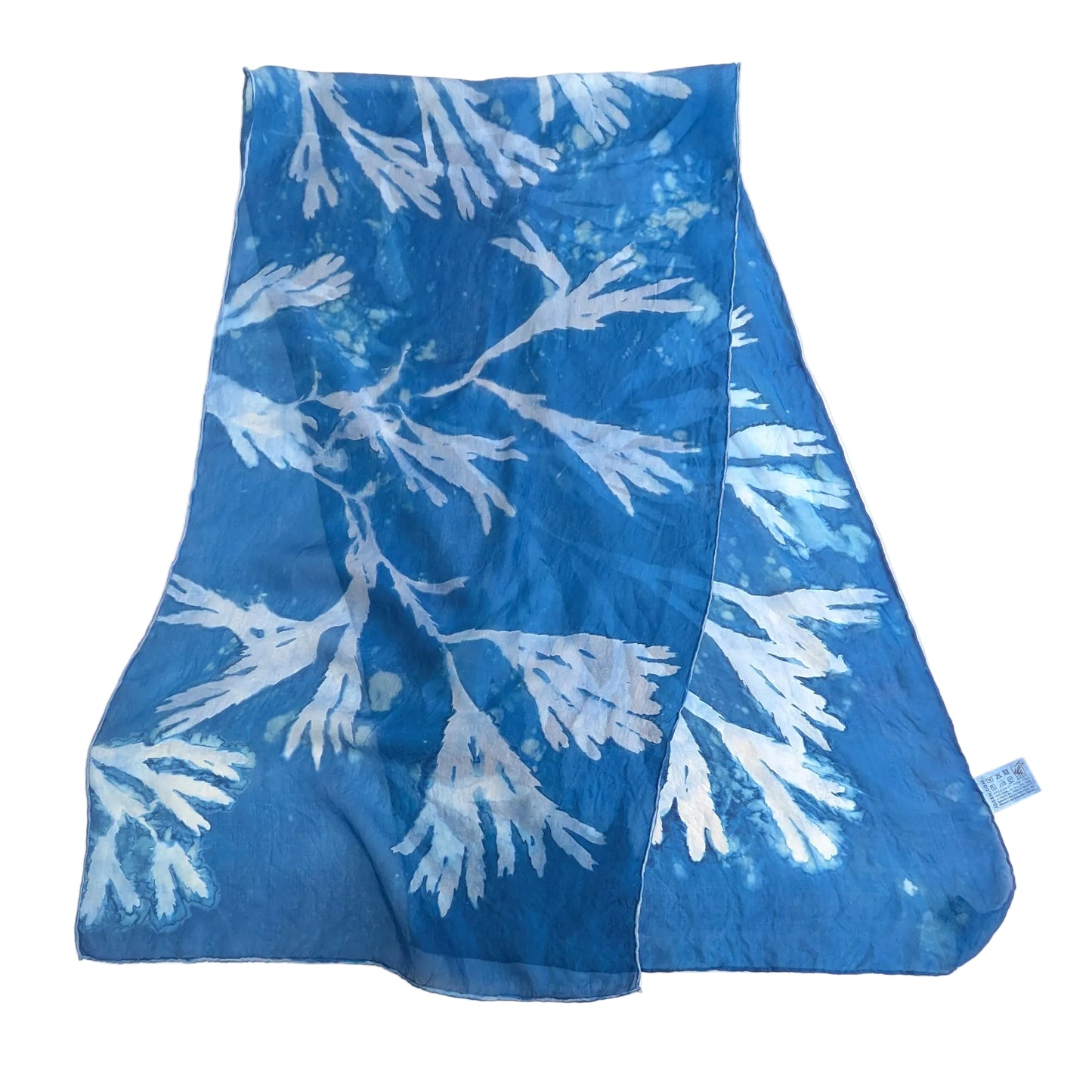 Silk Scarf with Seaweed Prints- Rectangular - Semi Sheer Fabric