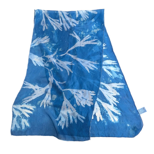 Silk Scarf with Seaweed Prints- Rectangular - Semi Sheer Fabric