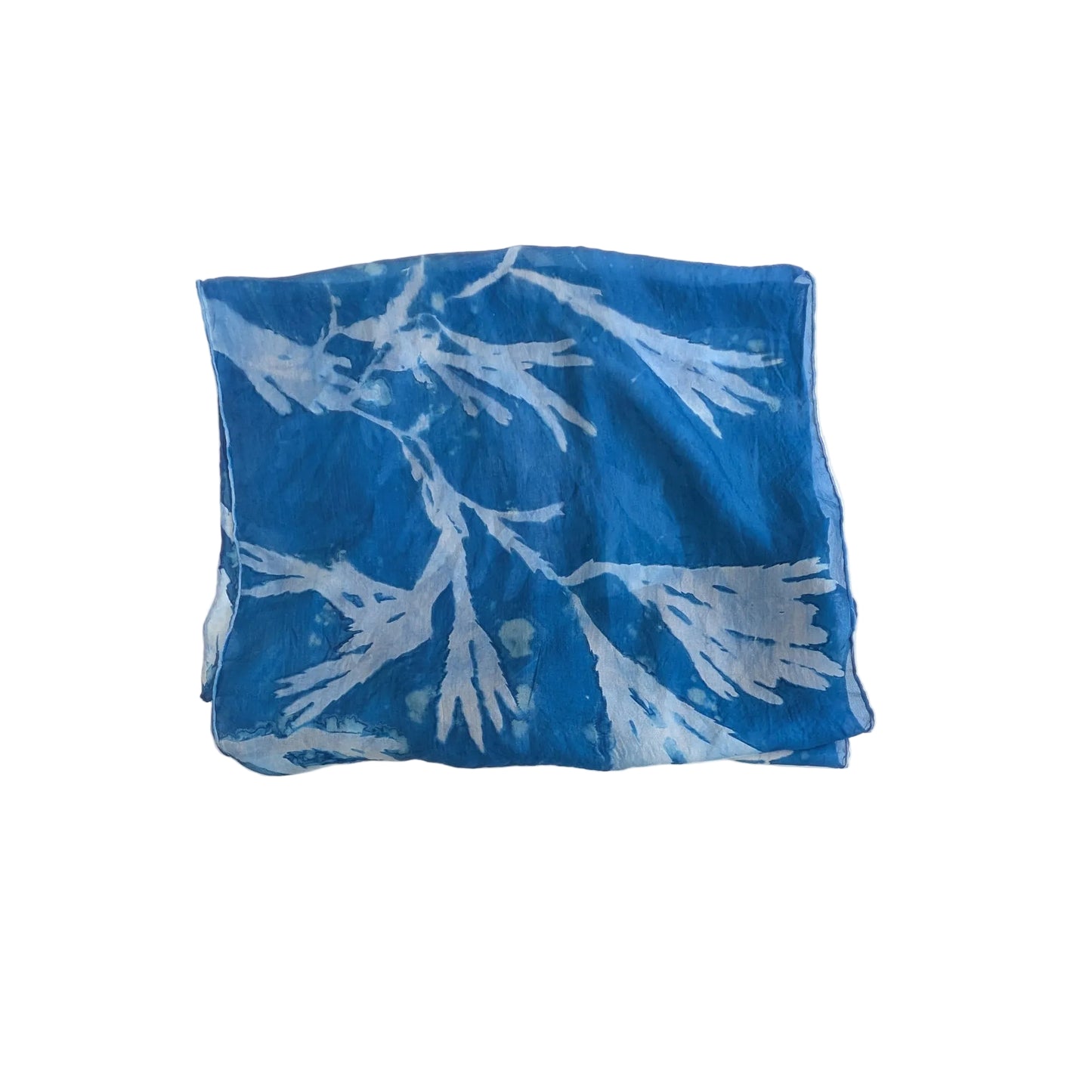 Silk Scarf with Seaweed Prints- Rectangular - Semi Sheer Fabric