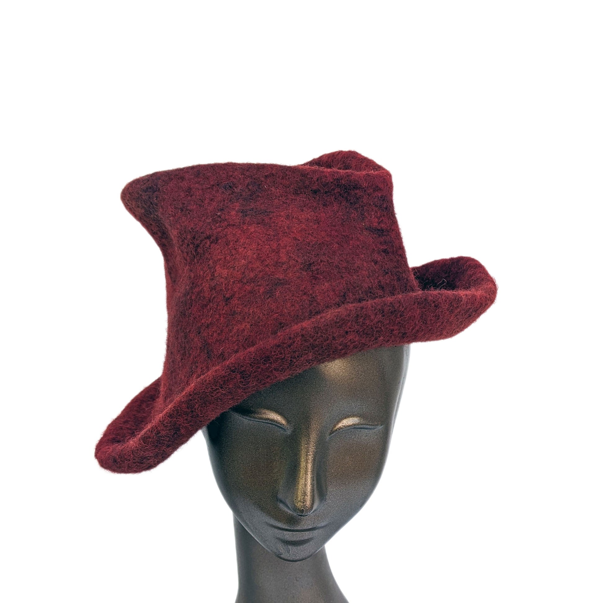 Snazzy Red Hat with Brim - Irish Wool, Naturally Dyed with Madder - front view