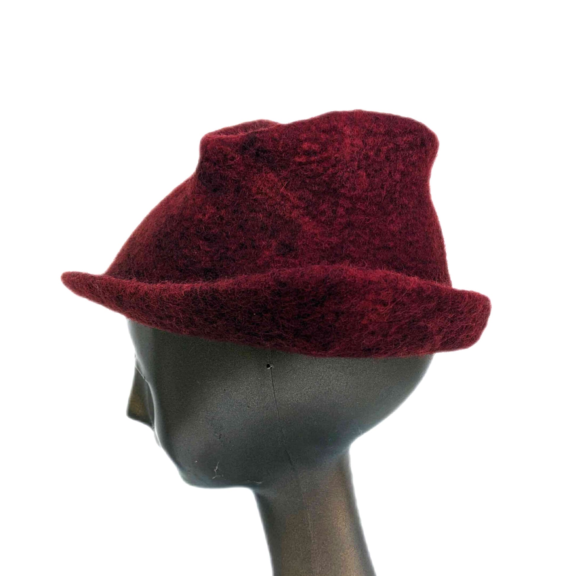 Snazzy Red Hat with Brim - Irish Wool, Naturally Dyed with Madder - side view