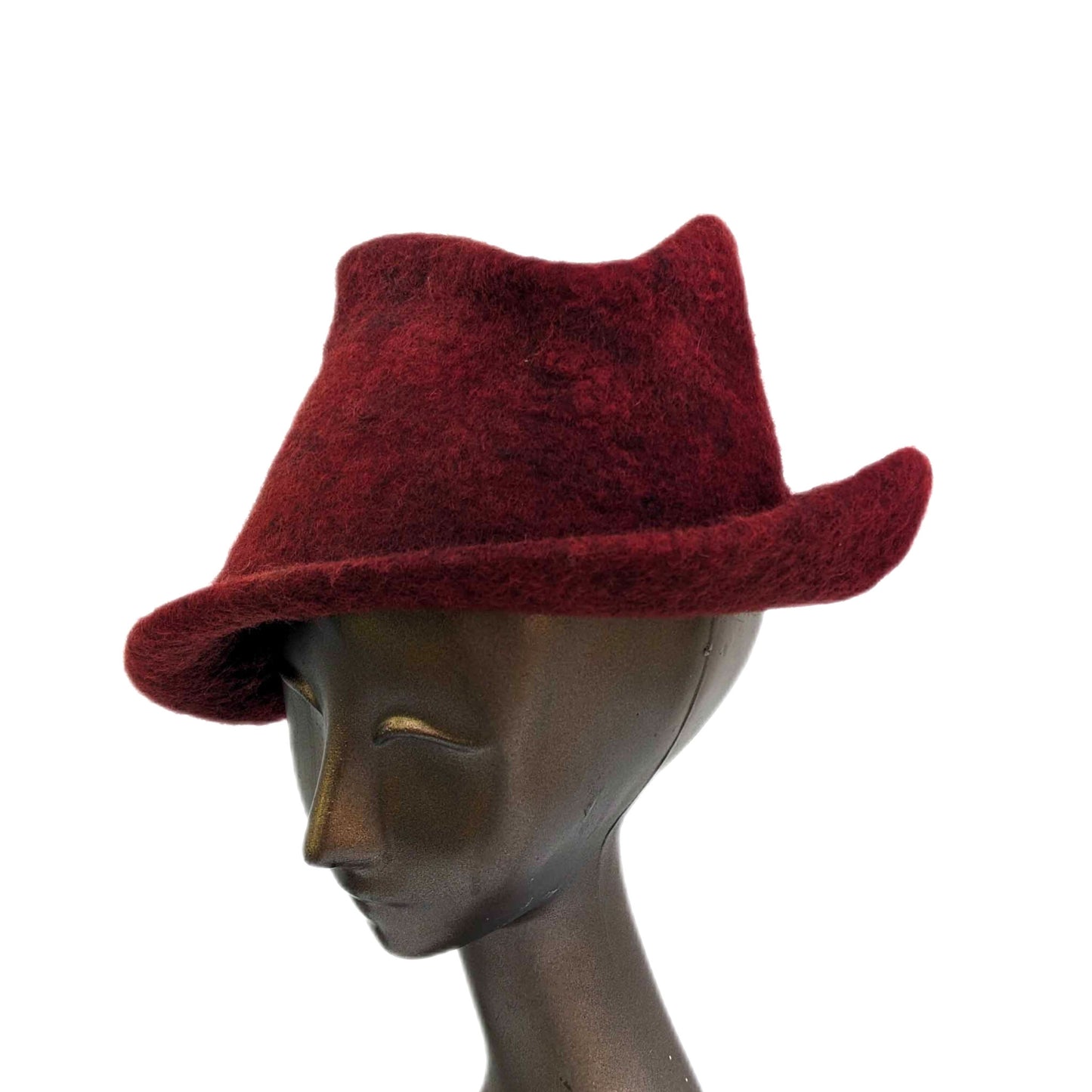 Snazzy Red Hat with Brim - Irish Wool, Naturally Dyed with Madder - threequarters view