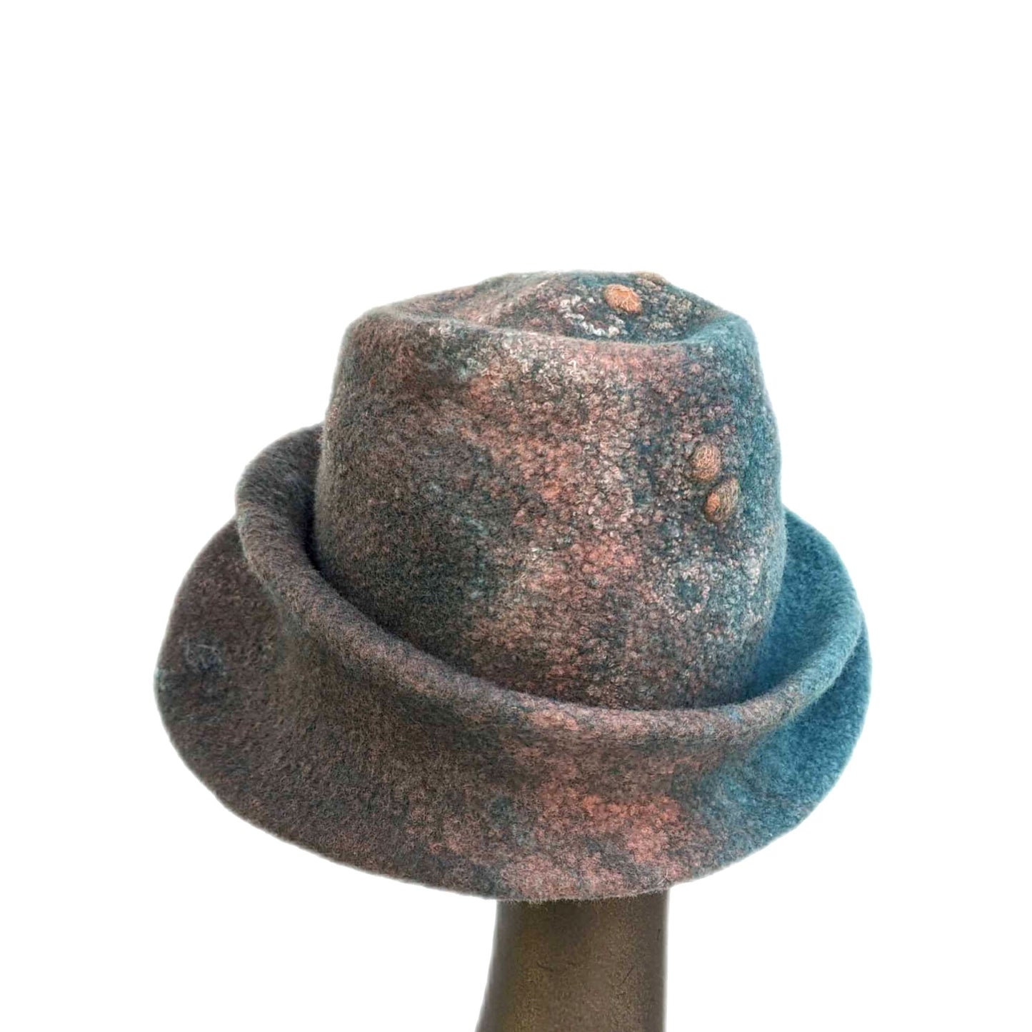 Turquoise and Copper Coloured Trilby Hat - back view