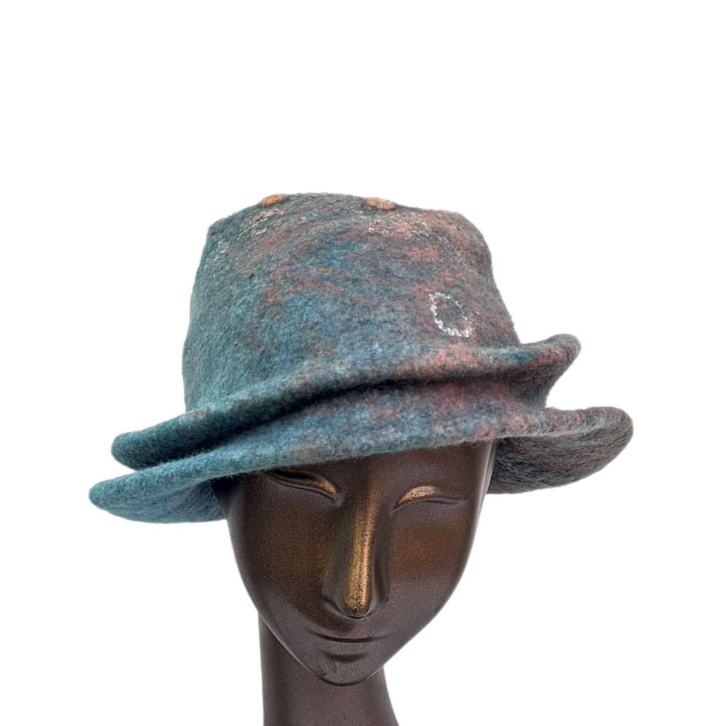 Turquoise and Copper Coloured Trilby Hat - front view