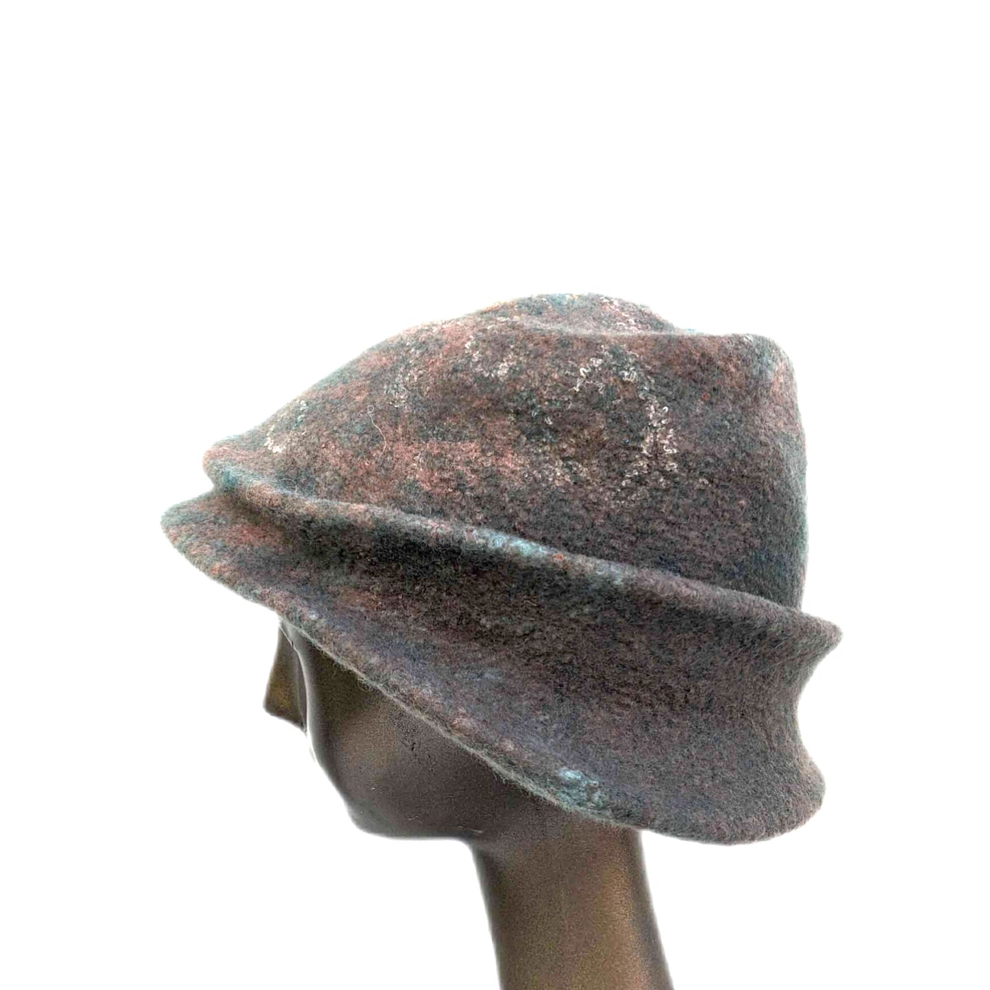 Turquoise and Copper Coloured Trilby Hat - side view