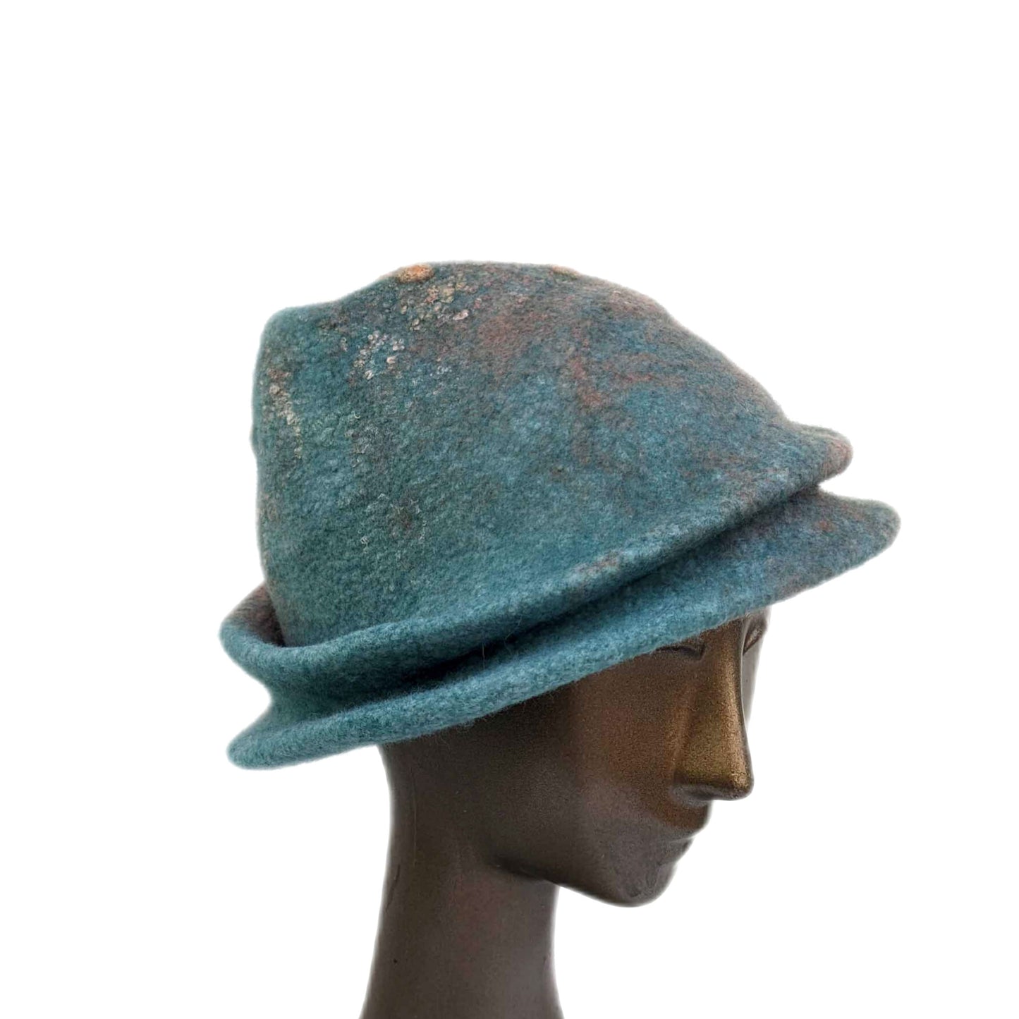 Turquoise and Copper Coloured Trilby Hat - sideview