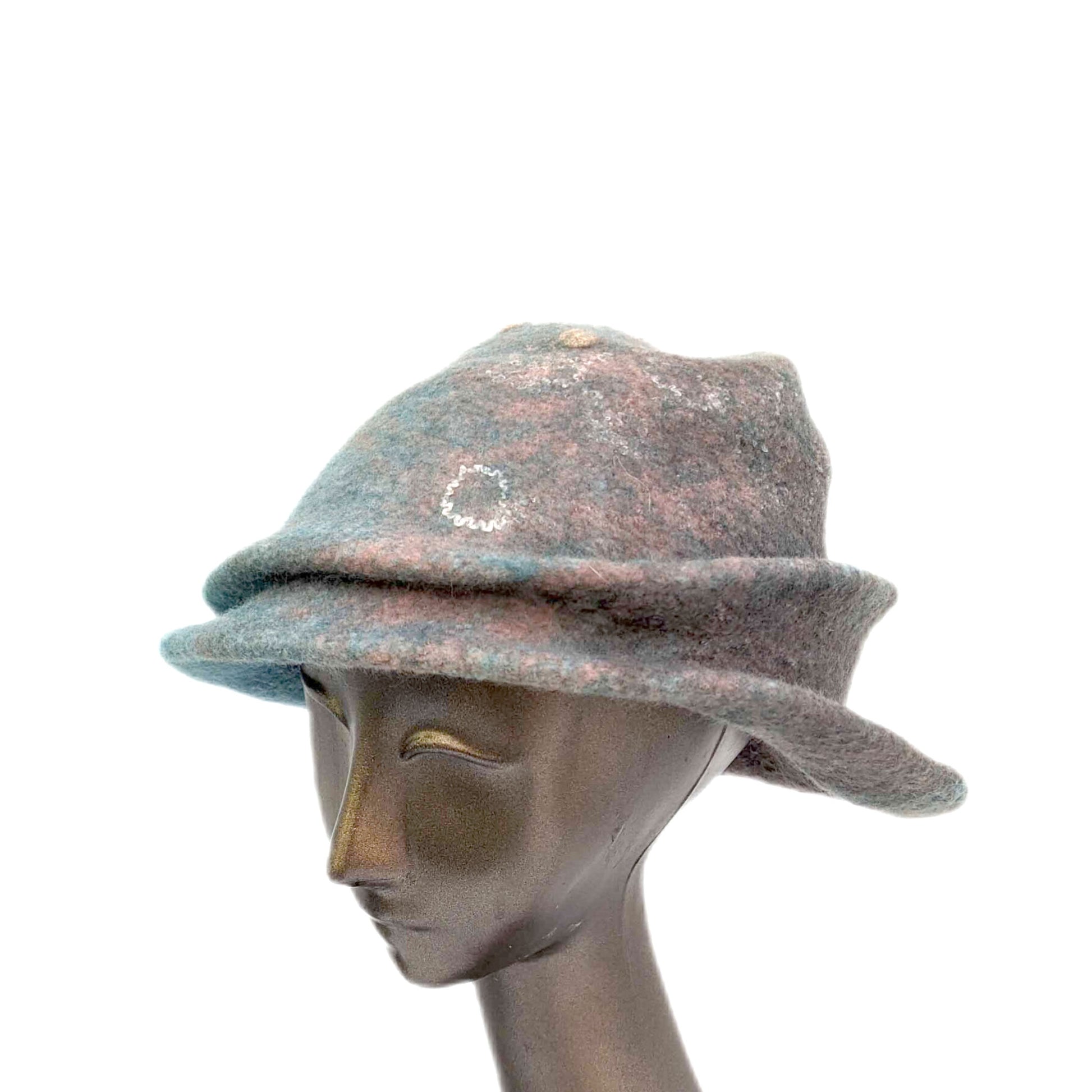 Turquoise and Copper Coloured Trilby Hat - threequarters view