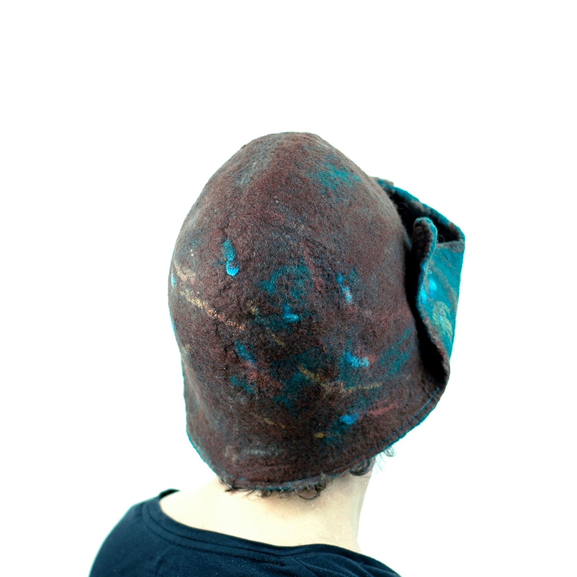 1920s Style Brown Felted Cloche with Emerald Green Brim - back view