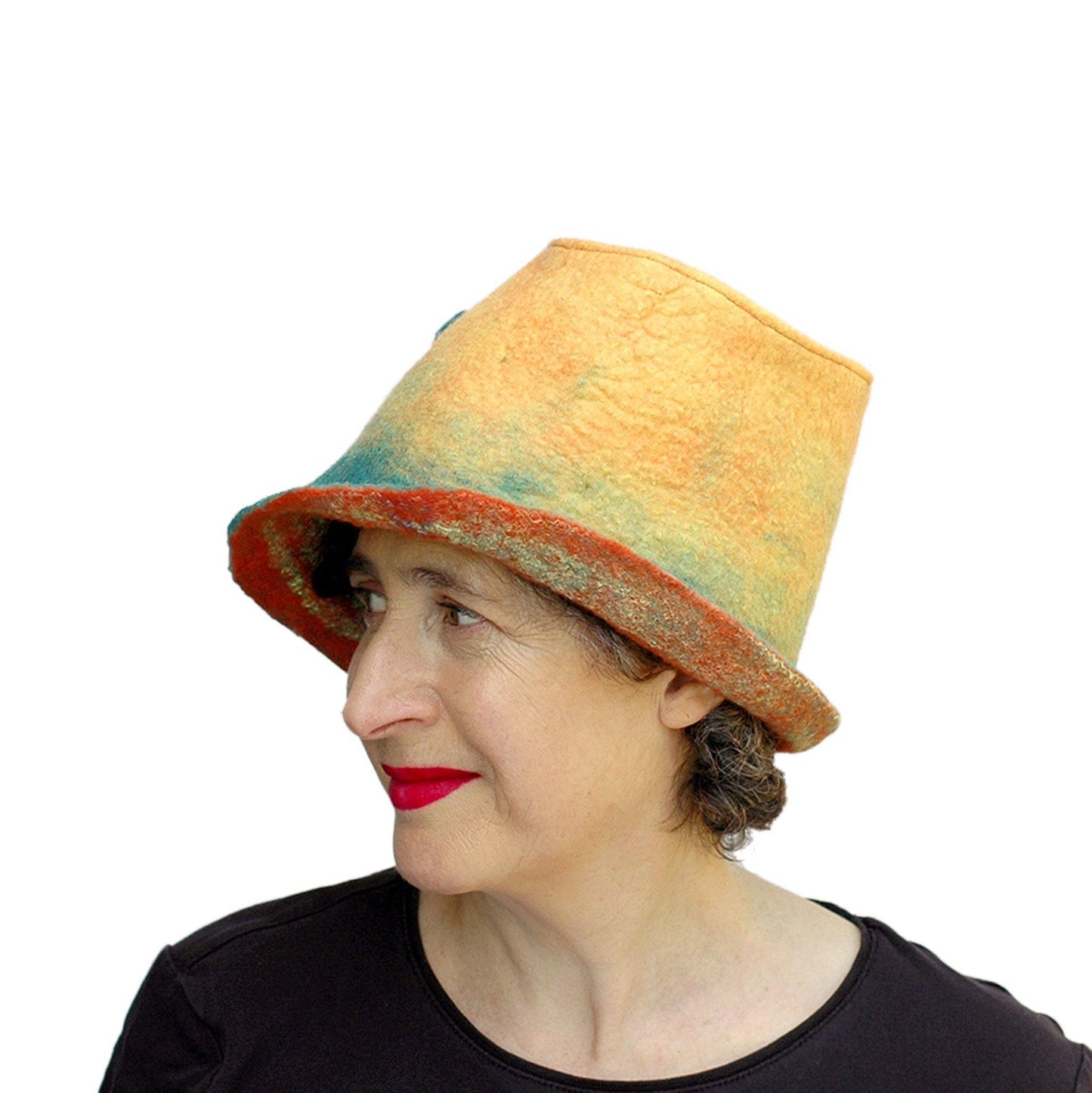 Almost Classic Yellow Fedora with Organic Shaped Pods - side view